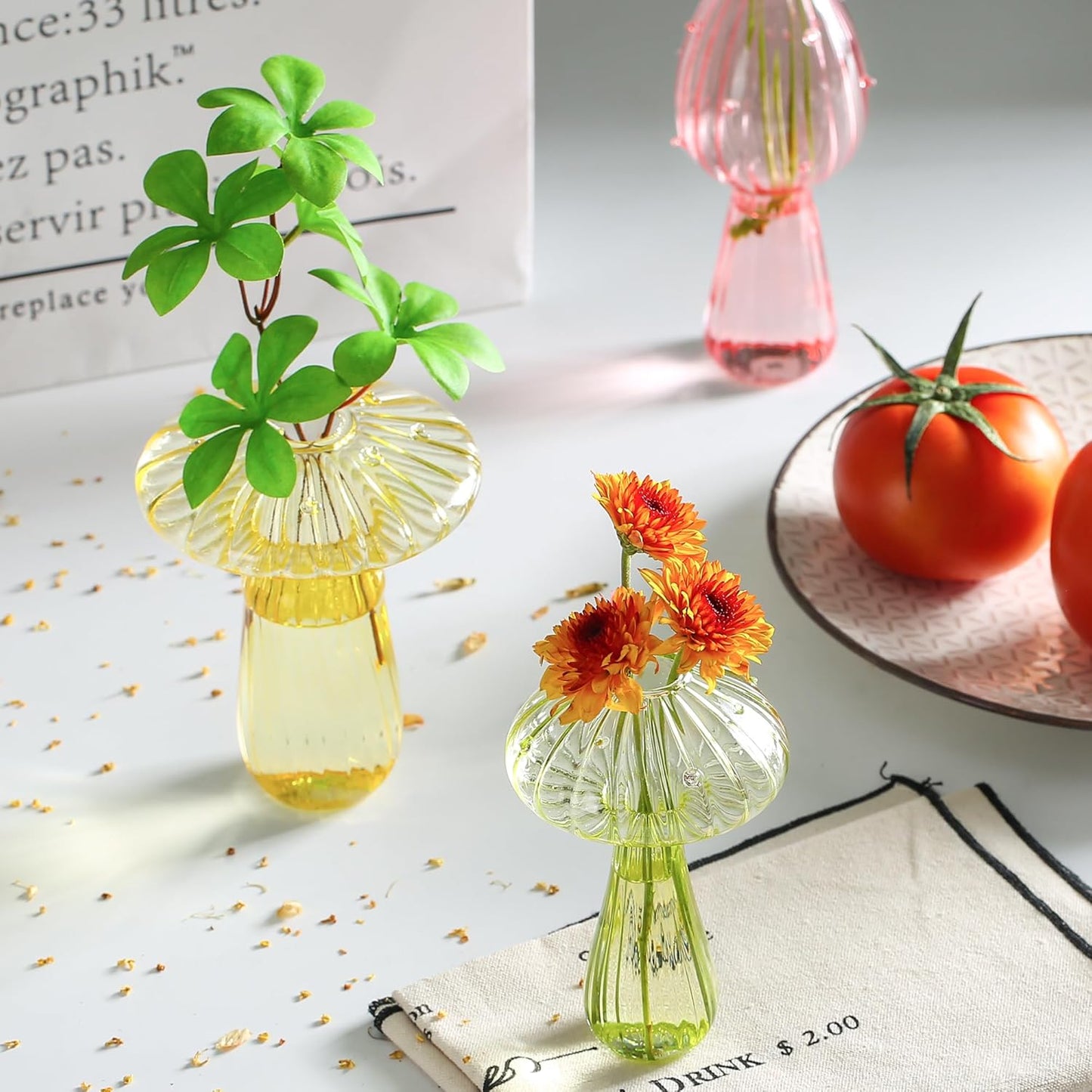 Small Bud Vases Home Decor Glass Mushroom / Colorful / Set of 6