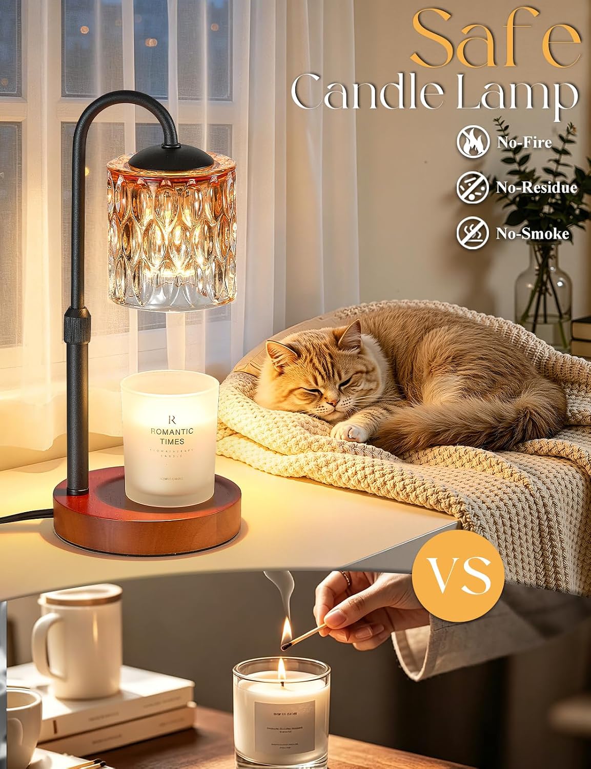 Dimmable Candle Warmer Lamp with Timer, Height Adjustable Electric Candle Wax Warmer, Birthday Gifts for Women Mom