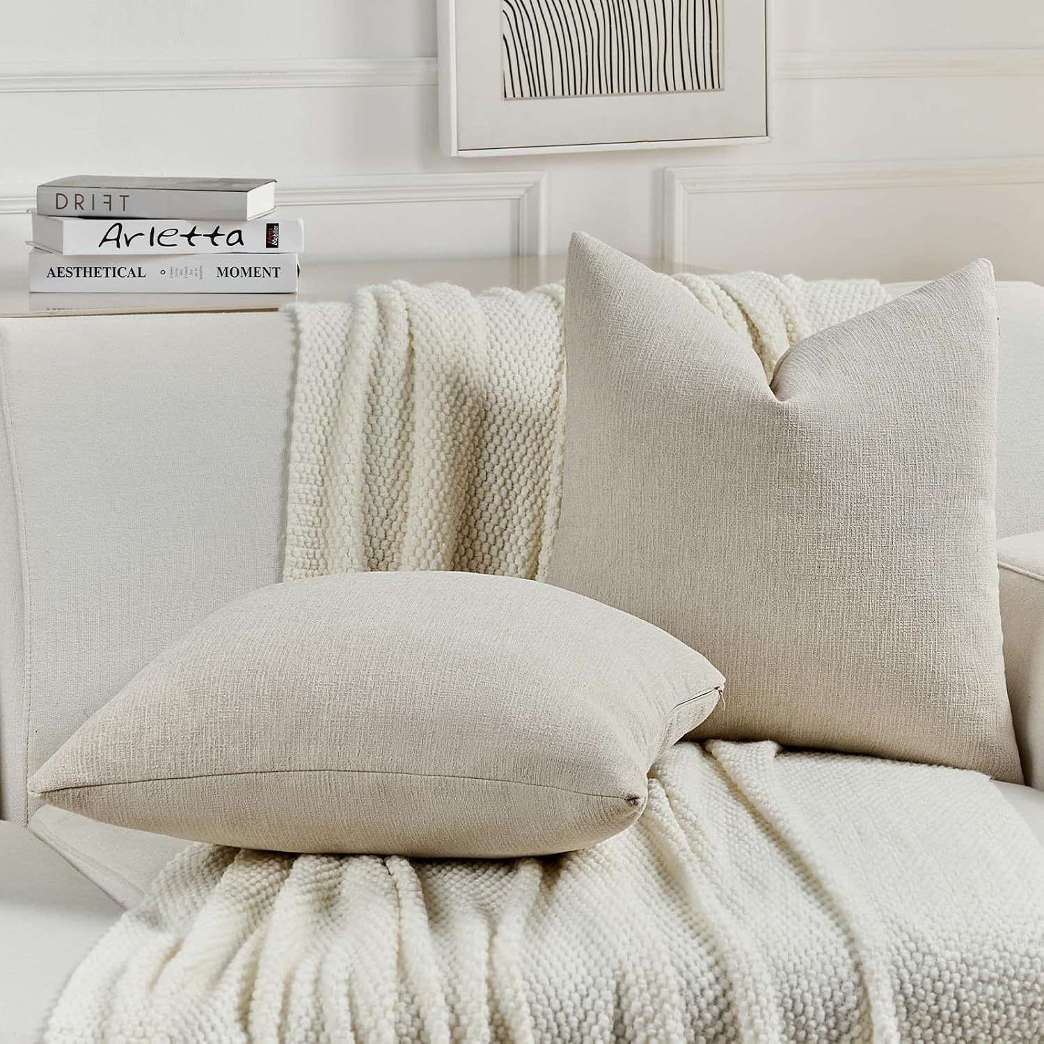Chenille Decorative Throw Pillow Covers / Beige / 18 x 18 / Set of 2