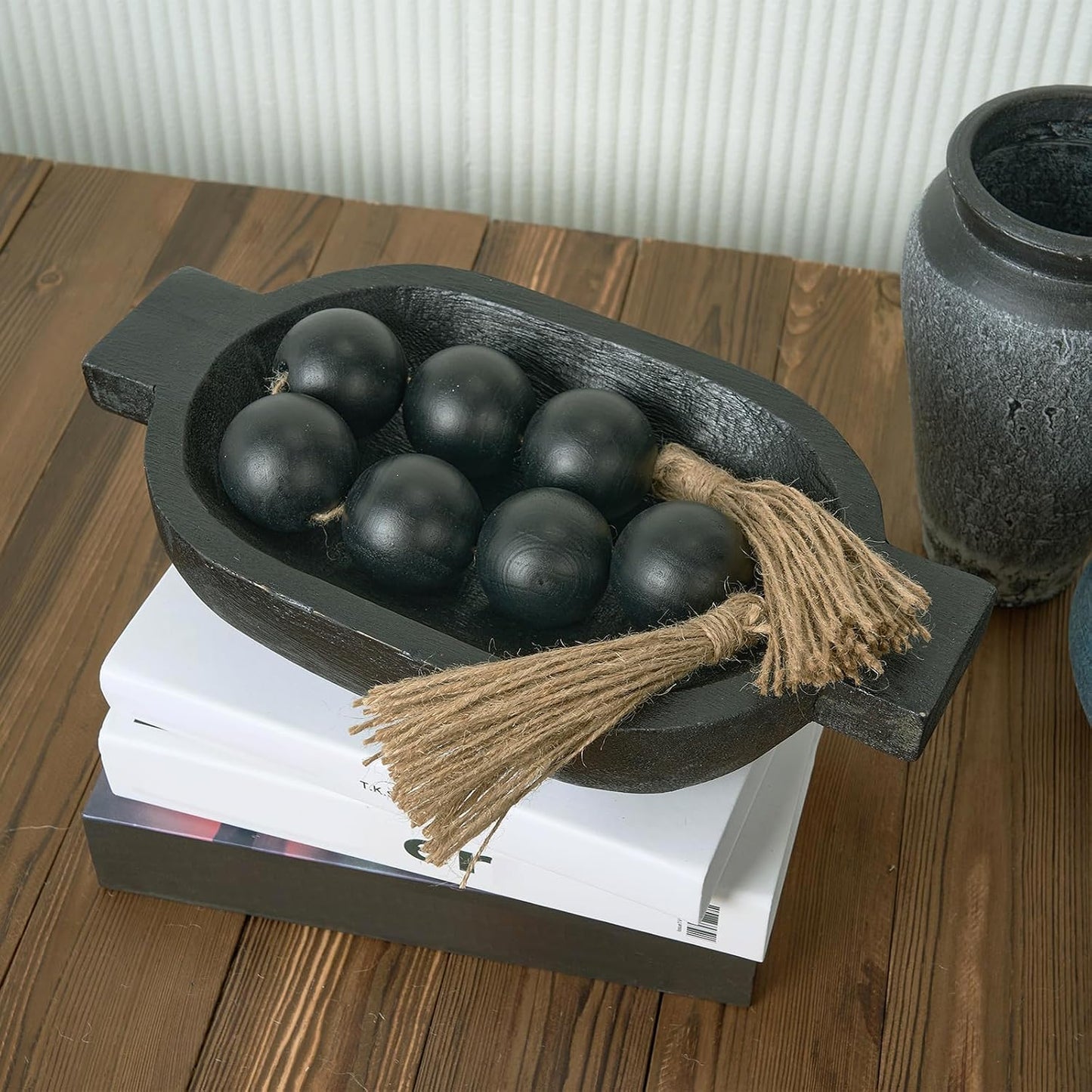 Extra Large Wood Bead Garland / 2 Black / 25.5 Inches