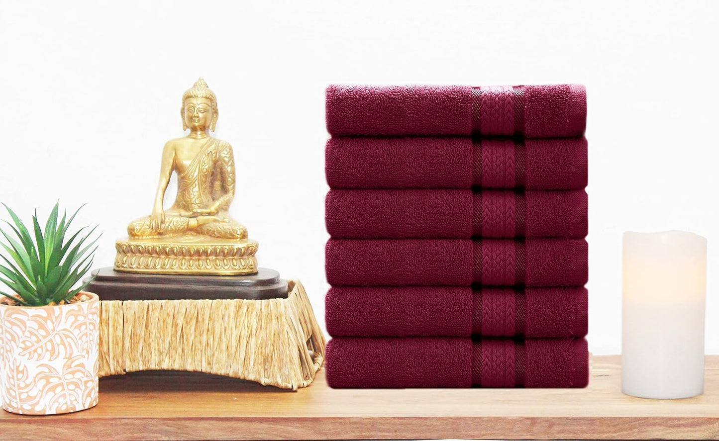 COTTON CRAFT Ultra Soft Hand Towels - 6 Pack 100% Ringspun Cotton Towel Set | Large 16x28 Burgundy Hand Towels with a
