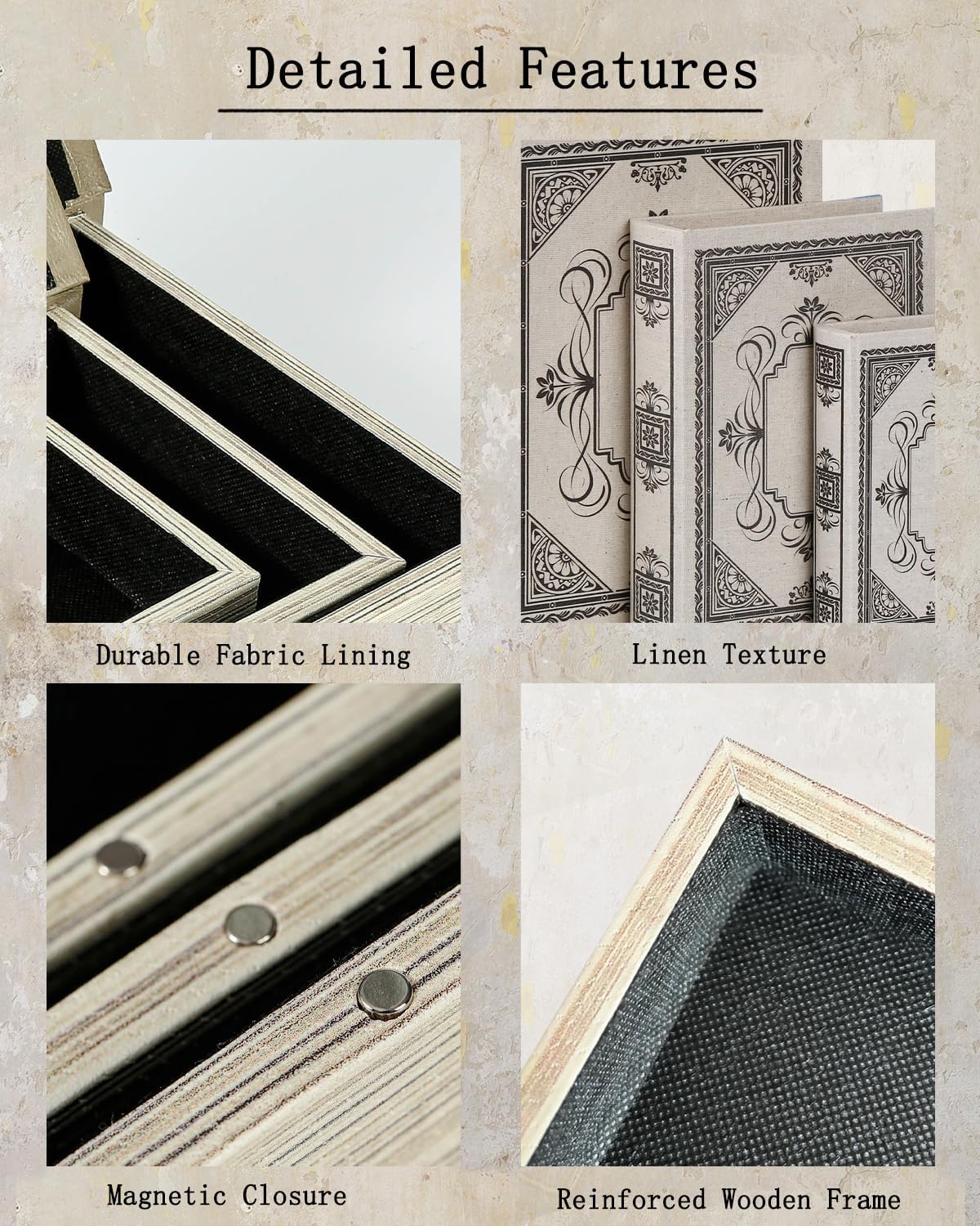 Vintage Faux Book Boxes / 3 x Geometric / Set of 3