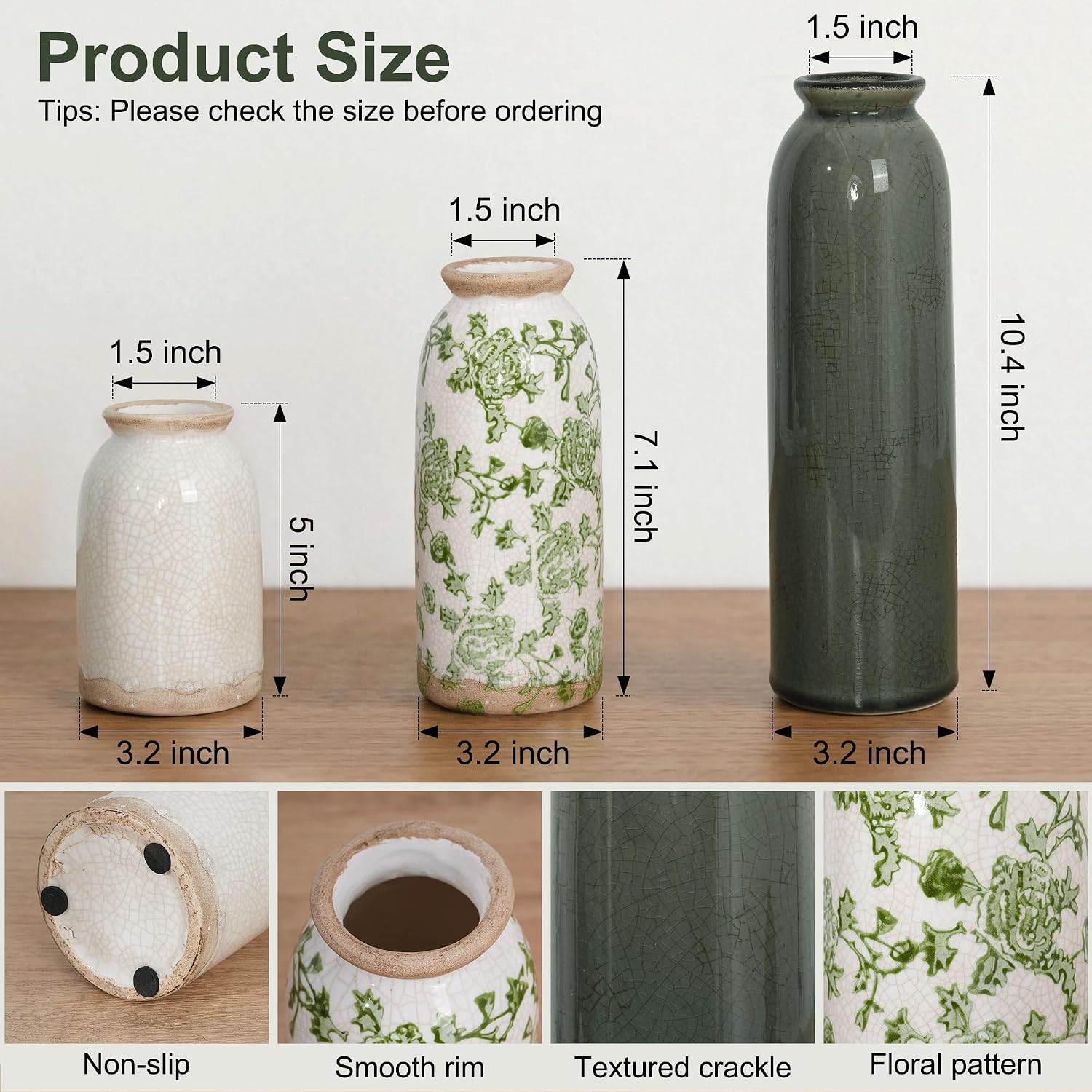 Vintage Ceramic Vase / Vintage- Green / Set of 3