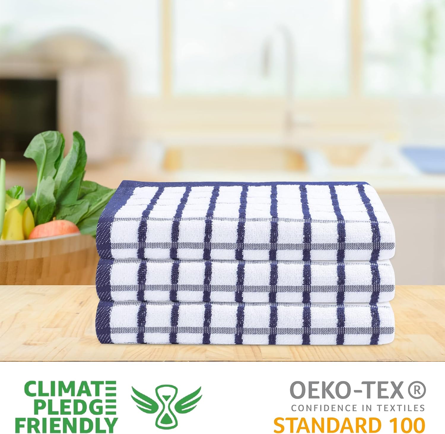 Urban Villa Kitchen Towels Cotton Dish Towels 20”x30” (Set of 3) Black Wht