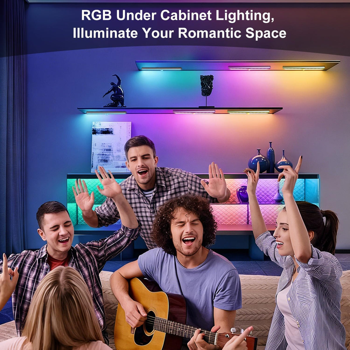 Under Cabinet Lighting,48LED RGB Rechargeable Under Cabinet Lights with Remote,Dimmable & 15 Color Temps,Magnetic