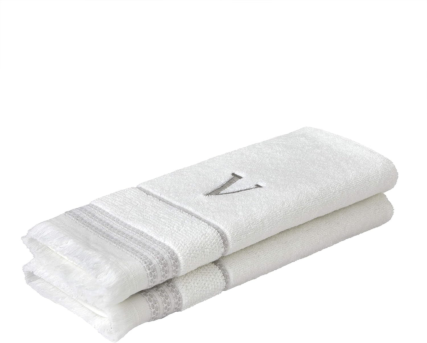 SKL Home Casual Monogram Hand Towel Set-2pc, Embroidered V, White | Available in letters A-Z. Personalized style for