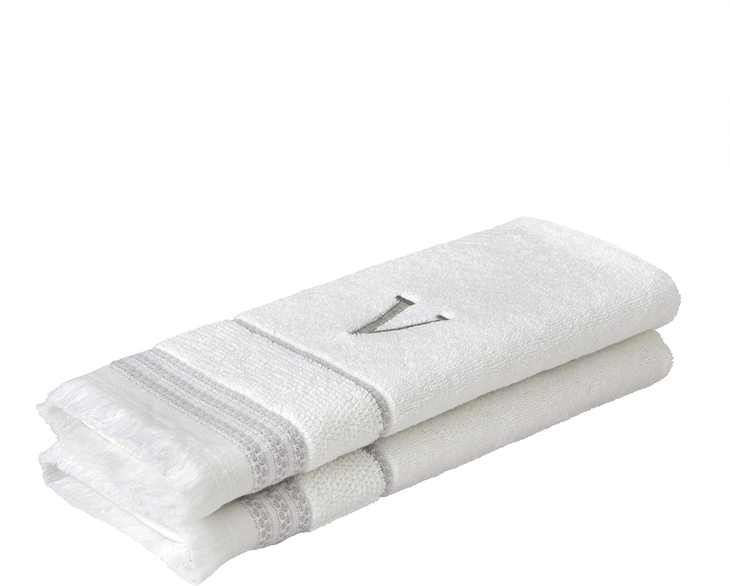 SKL Home Casual Monogram Hand Towel Set-2pc, Embroidered V, White | Available in letters A-Z. Personalized style for