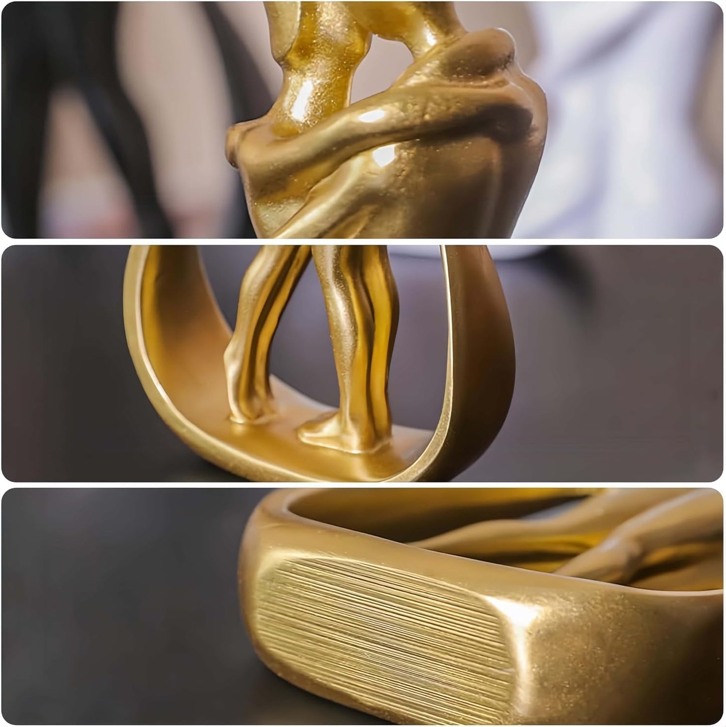 Nordic Love Couple Statue Valentine's Day Resin Golden Love / Golden Lovers Embrace / 5.2 Inch