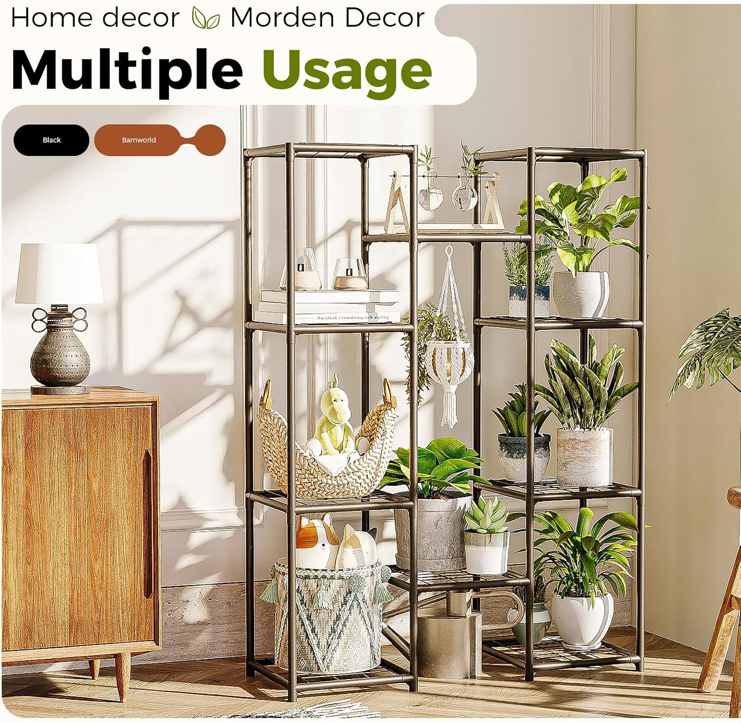 Bamworld Plant Stand Outdoor Metal Plant Shelf for Multiple Plants Large Plant Holder Waterproof for Garden Living Room