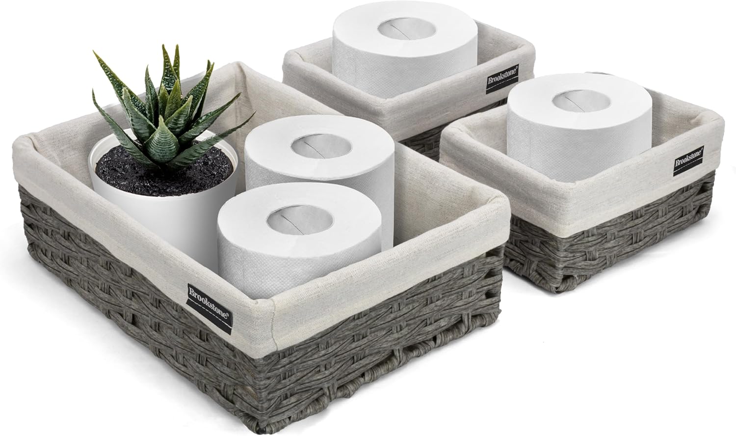 Wicker Shelf Storage Basket Decorative Shelf Bin / Grey Three Pack
