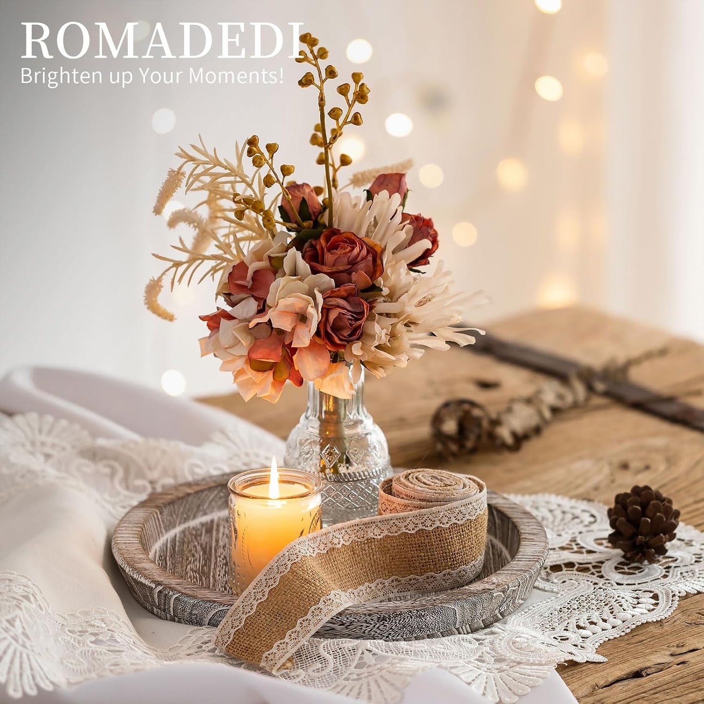 Round Wood Tray Home Decor / Whitewashed