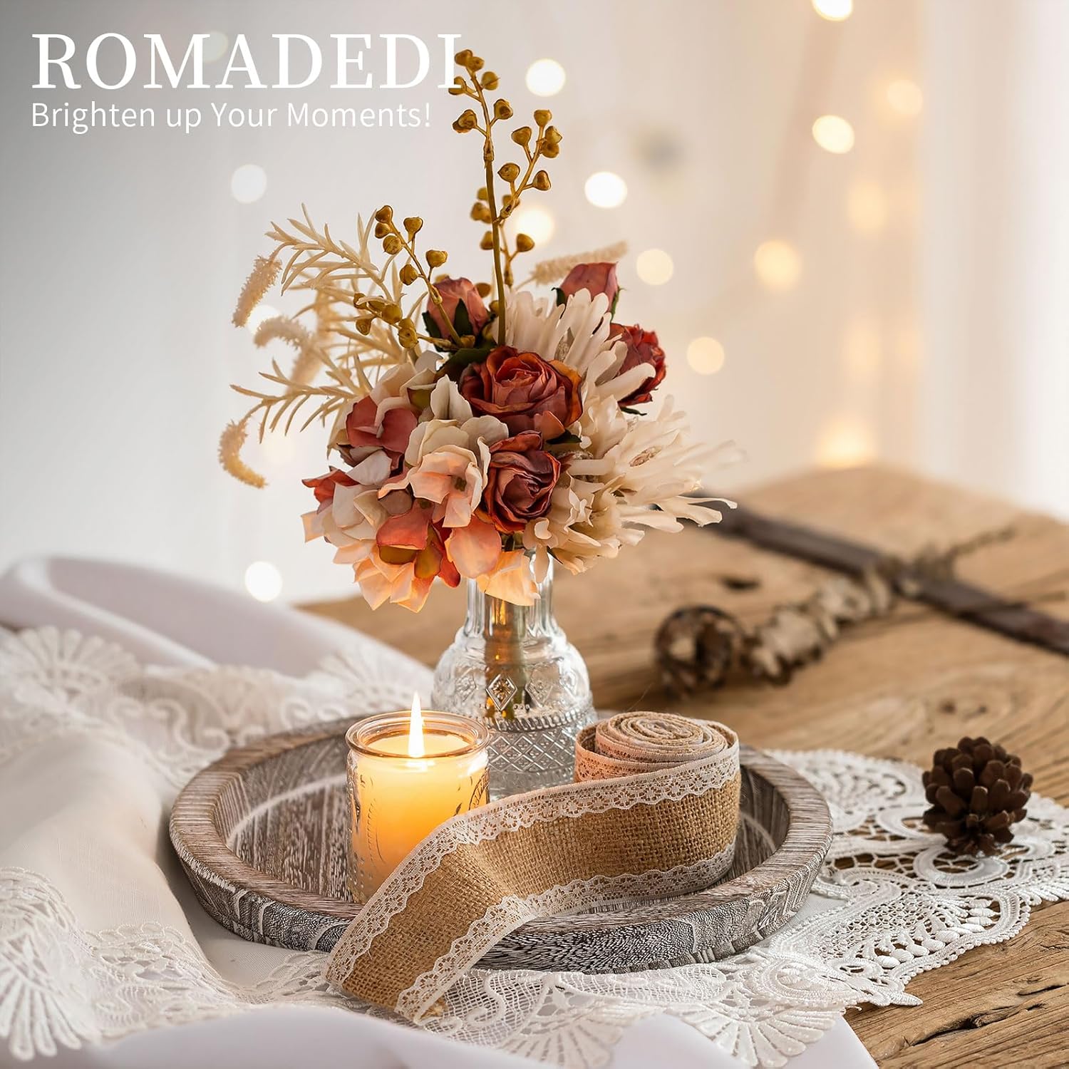 Round Wood Tray Home Decor / Whitewashed
