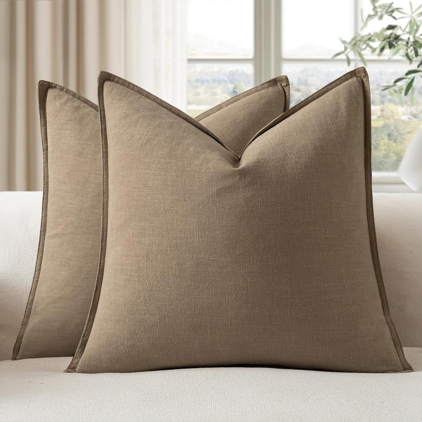 MIULEE Linen Fringe Decorative Fall Euro Throw Pillow Covers Brick 24x24