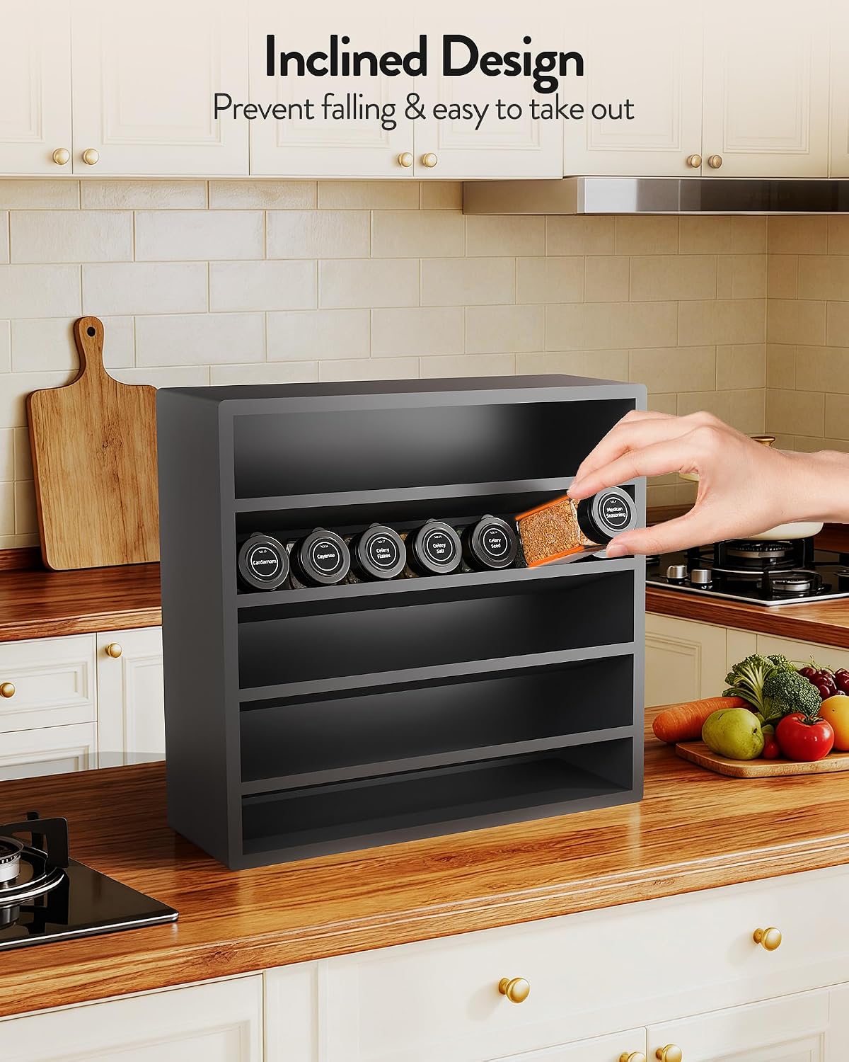 Orimade 4 Tier Spice Rack Organizer for Cabinet, Freestanding Bamboo Seasoning Rack for Countertop, Cupboard, Pantry