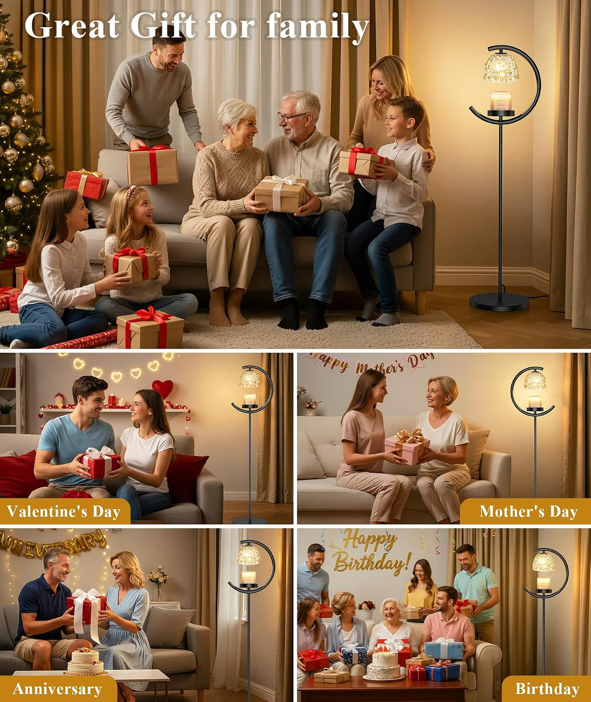 seenlast Candle Warmer Floor Lamp with Timer and Dimmer | Standing Electric Wax Melt Warmer for Home Decor, Living Room