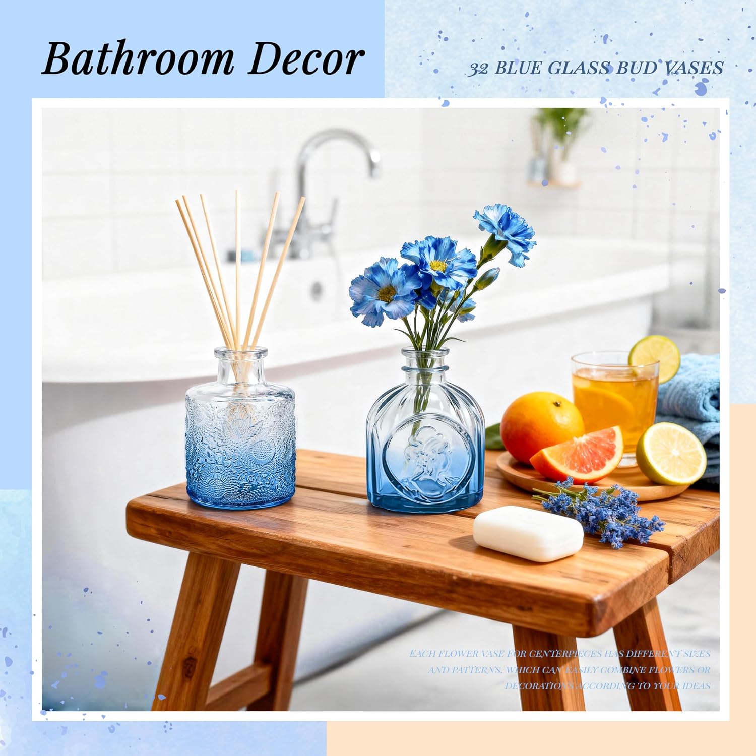 Glass Bud Vases Small Flower Vases for Rustic Wedding Centerpieces Table / Blue / Set of 32