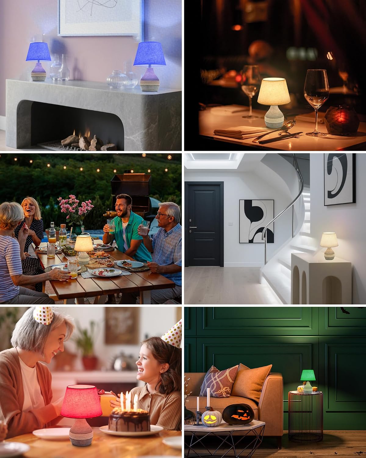 10" H Small Rechargeable Cordless Ceramic Table Lamp, Coastal | Remote Control RGB, Warm White Light, Timer, Dimmer