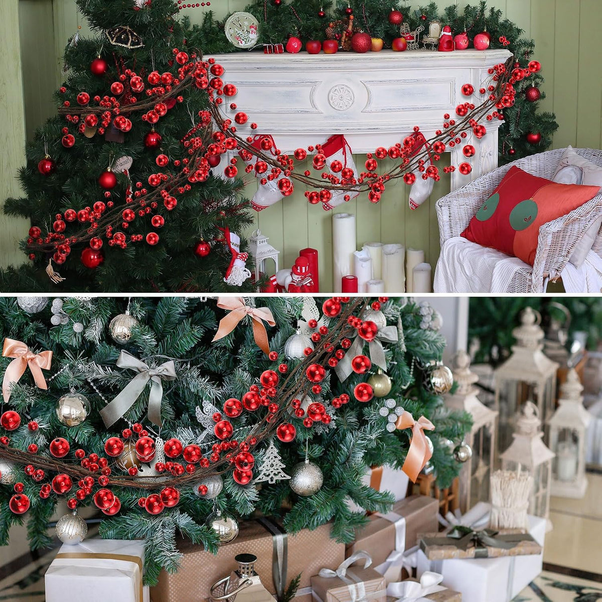 WILLBOND 18 ft Red Christmas Ball Garland Ball Ornaments Hanging Baubles Ornament for Xmas Christmas Tree Fireplace