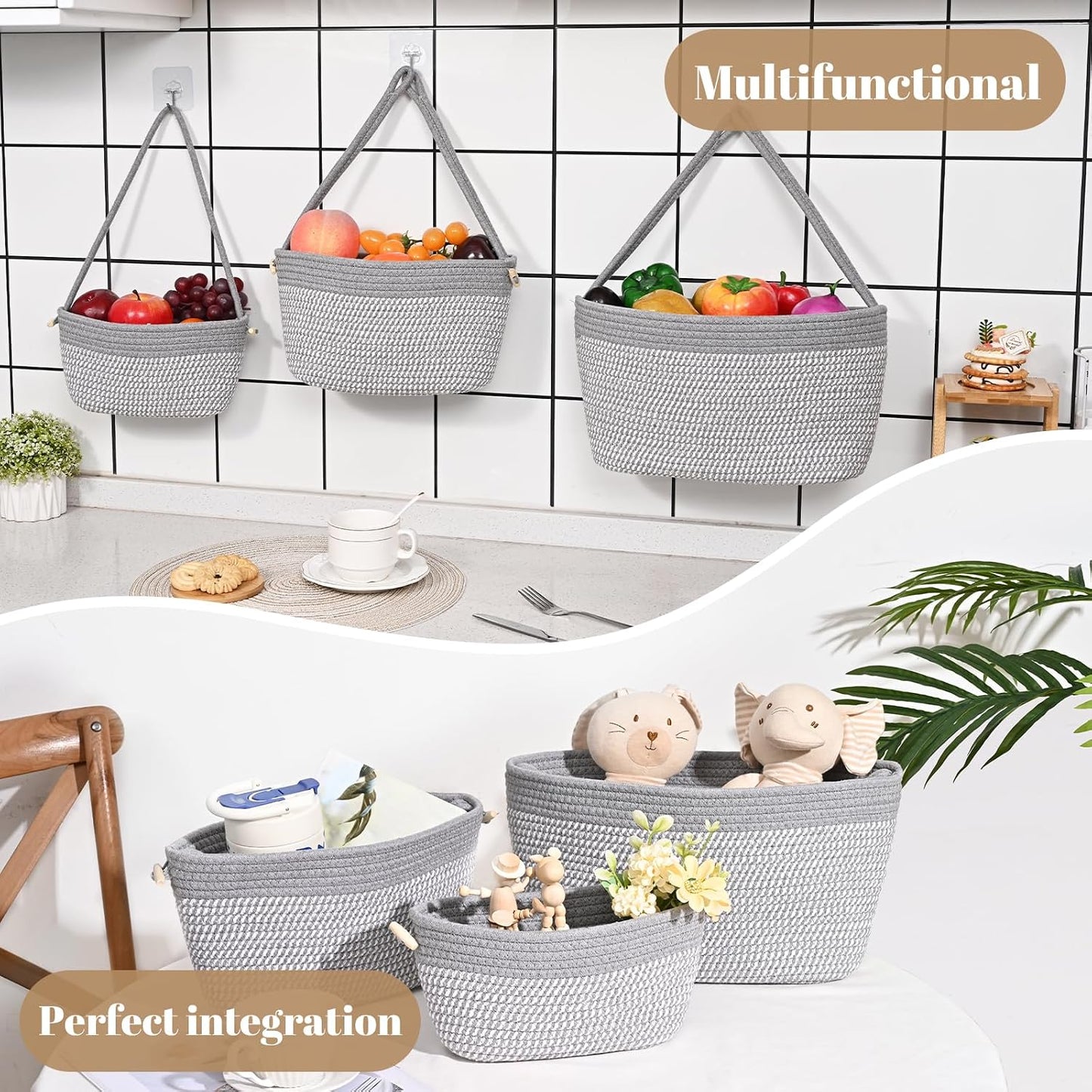 3-Tier Woven Wall Basket / Classic / Gray