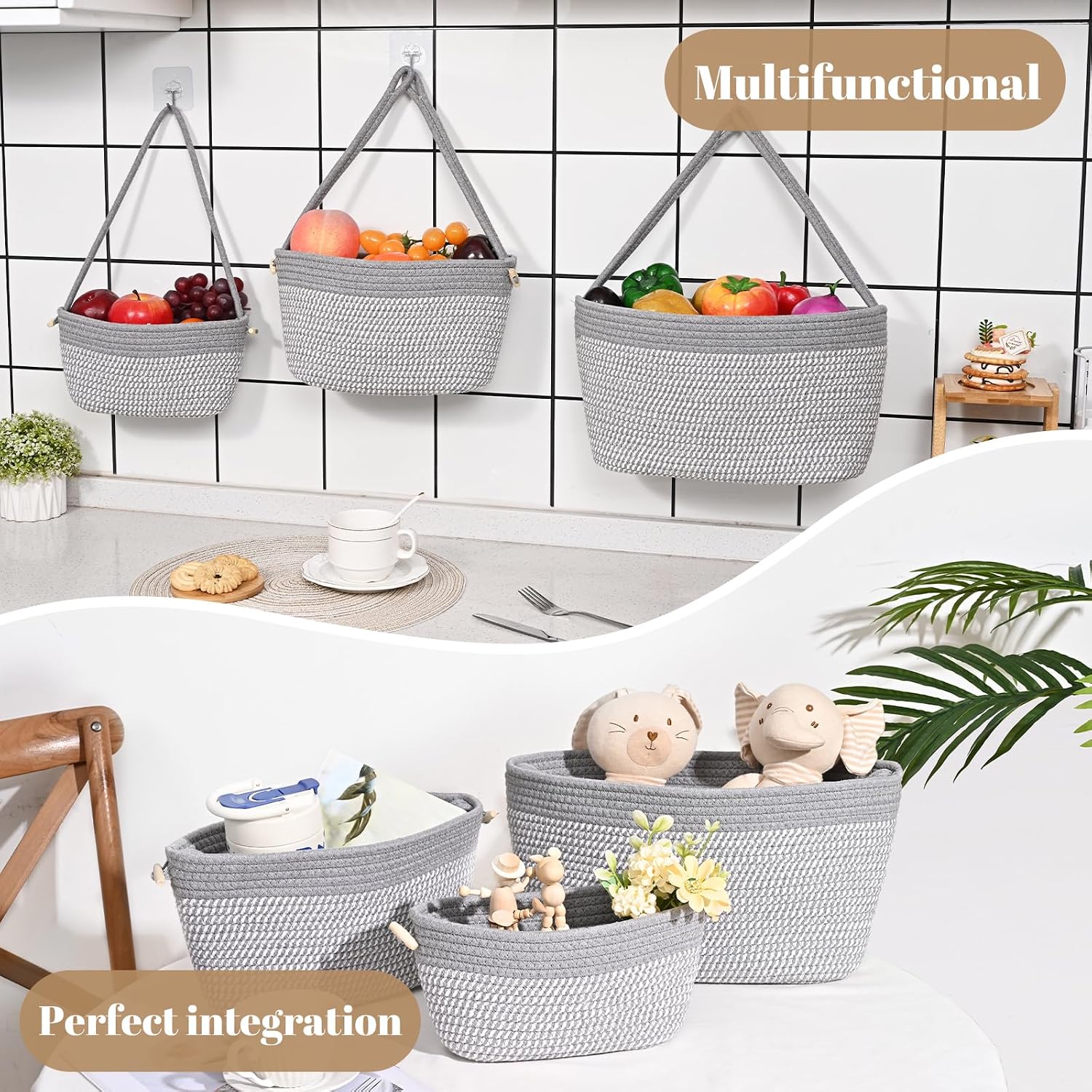 3-Tier Woven Wall Basket / Classic / Gray