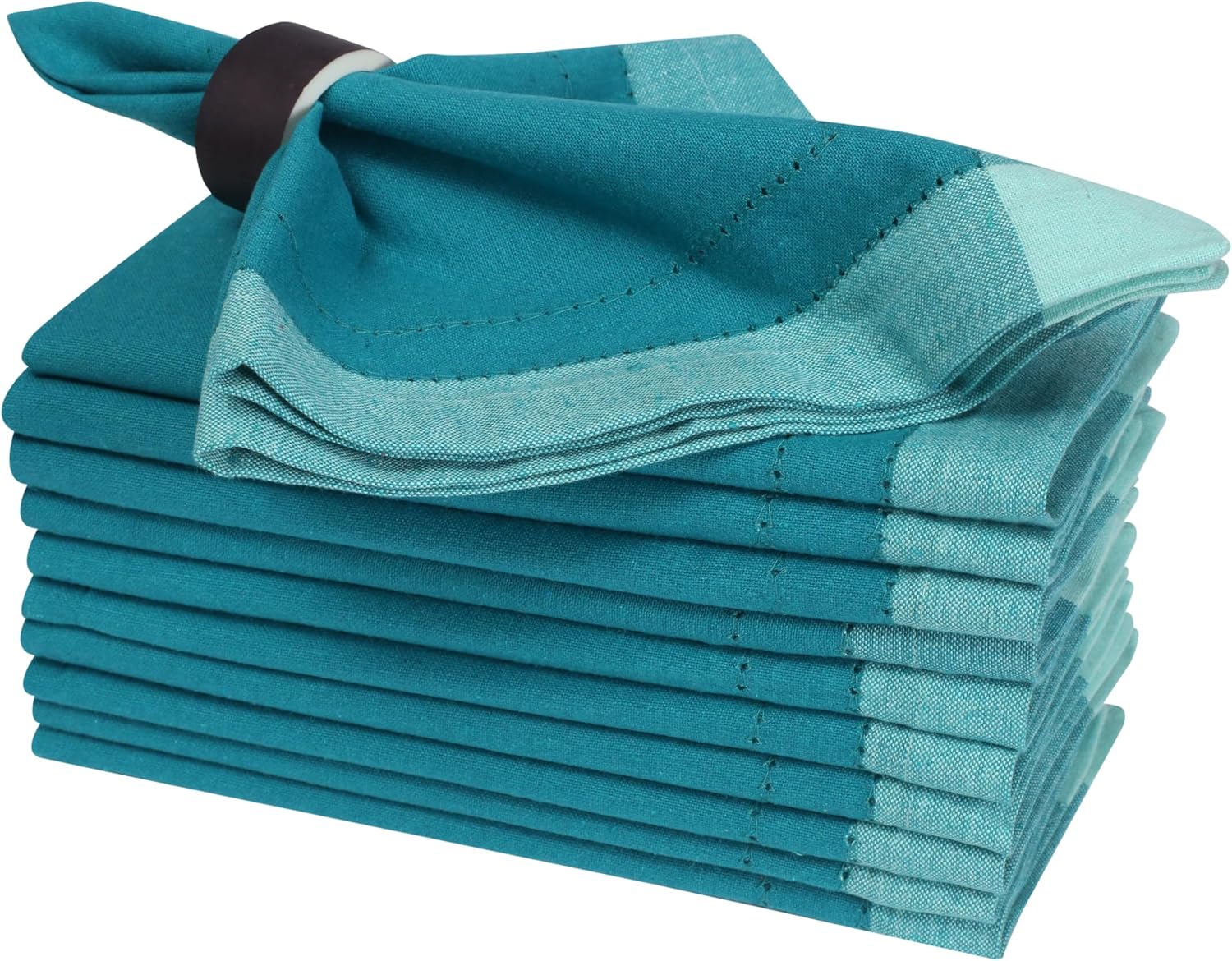 Bedding Craft Cotton Cloth Dinner Napkins Set of 12 – 20x20 Teal Multi Double Hemstitched – Machine Washable Reusable