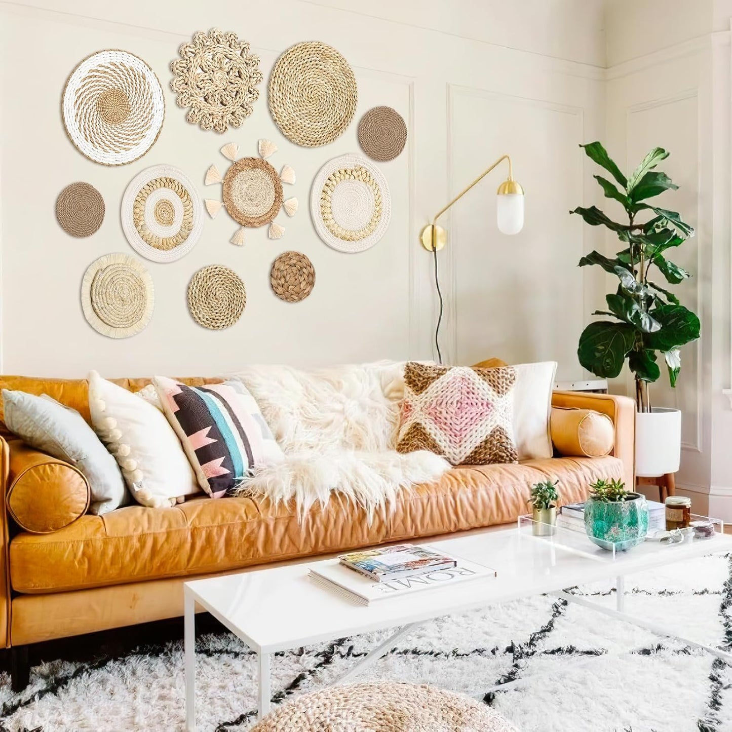 Boho Wall Basket Decor Wicker Woven Wall Basket Decorations Handcrafted Round / Bohemian / Set of 11