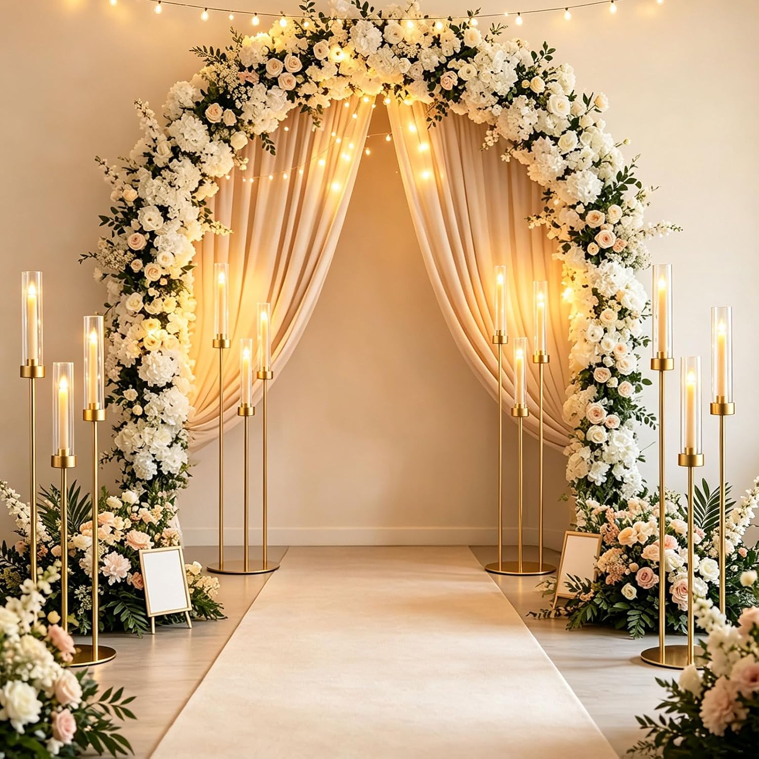 4PCS Gold 3-Arm Candelabra Centerpiece for Table 33.8in Metal | Candle Holder with Acrylic Lampshade,Fits LED Taper