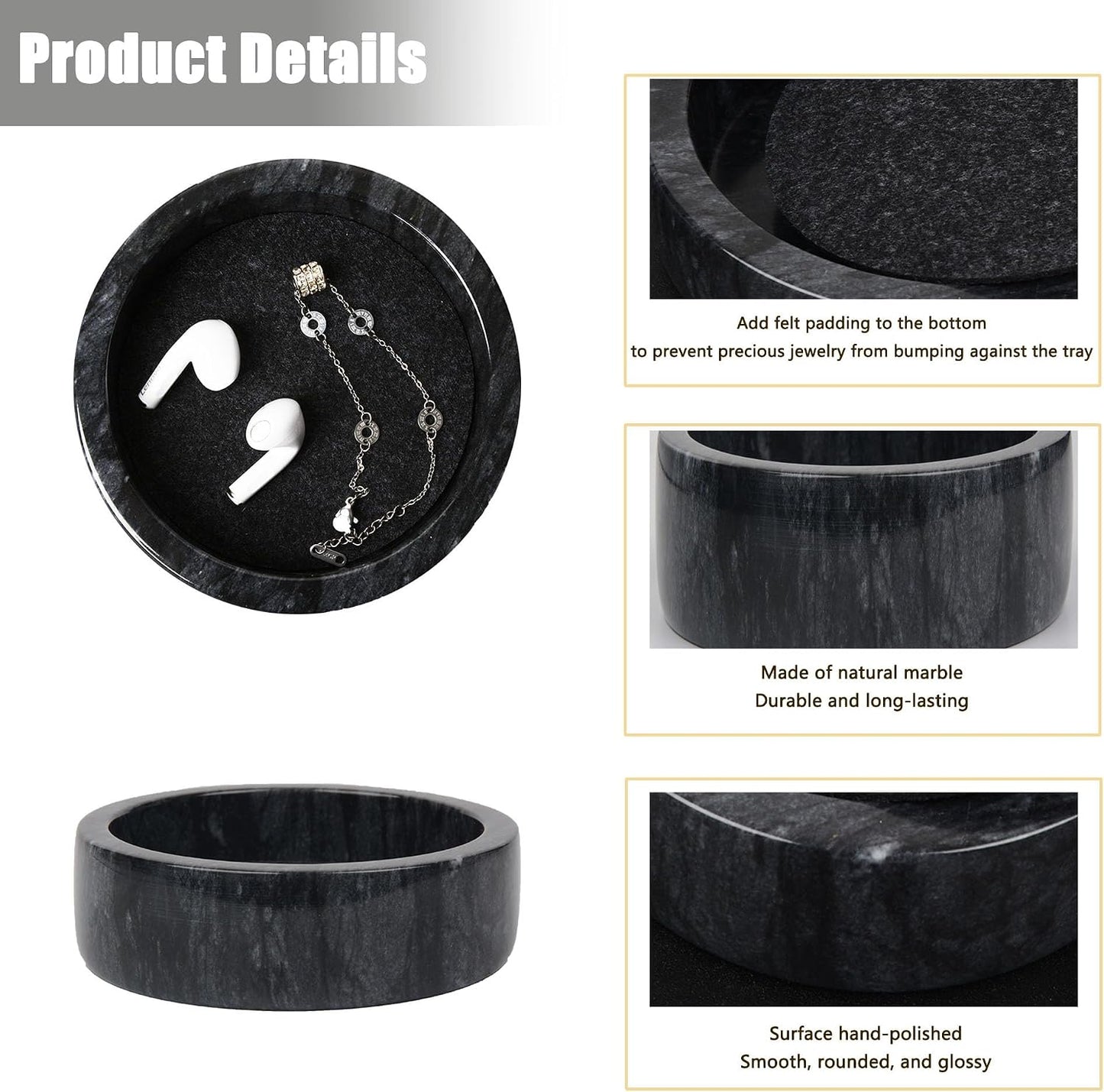 Small Round Marble Tray / Black / 4.8 Inch