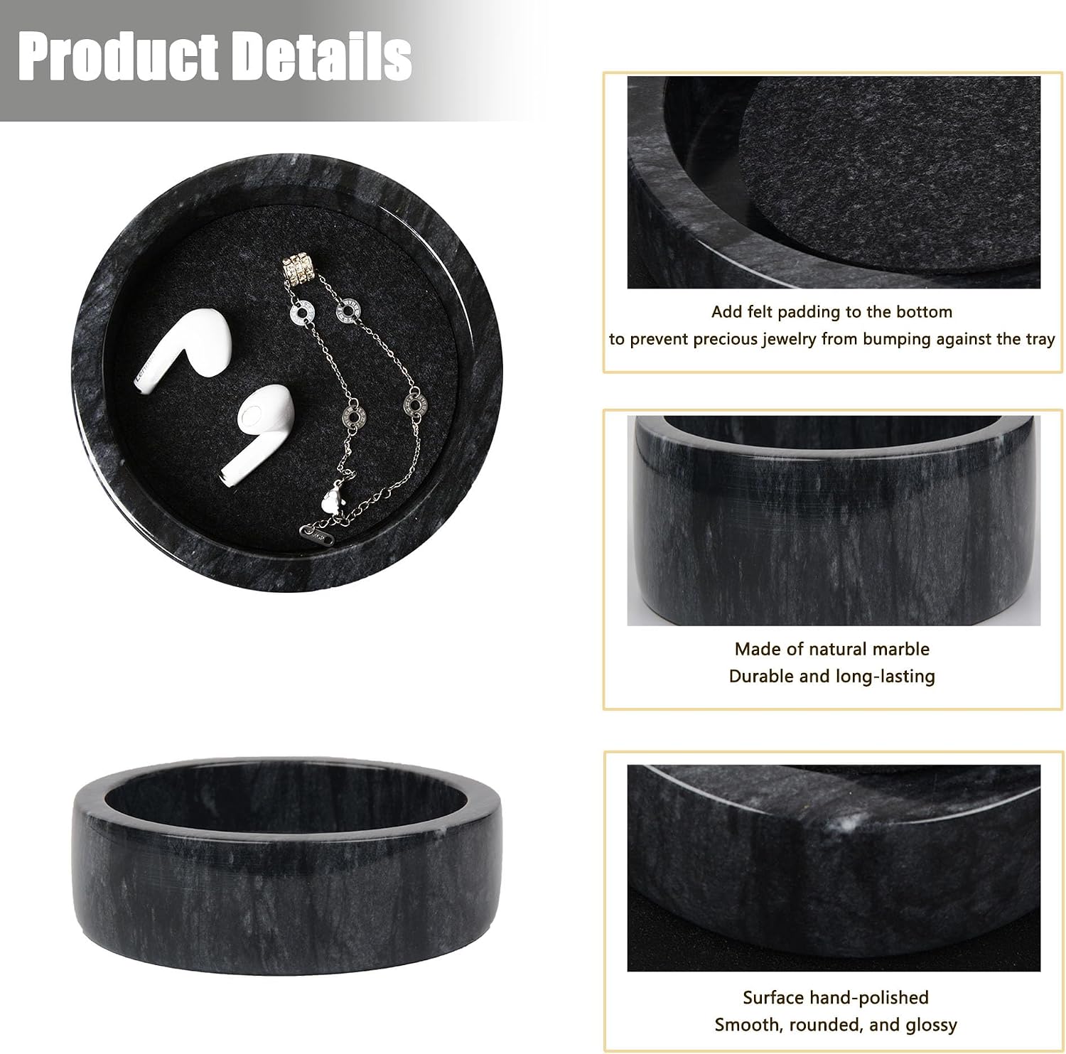 Small Round Marble Tray / Black / 4.8 Inch