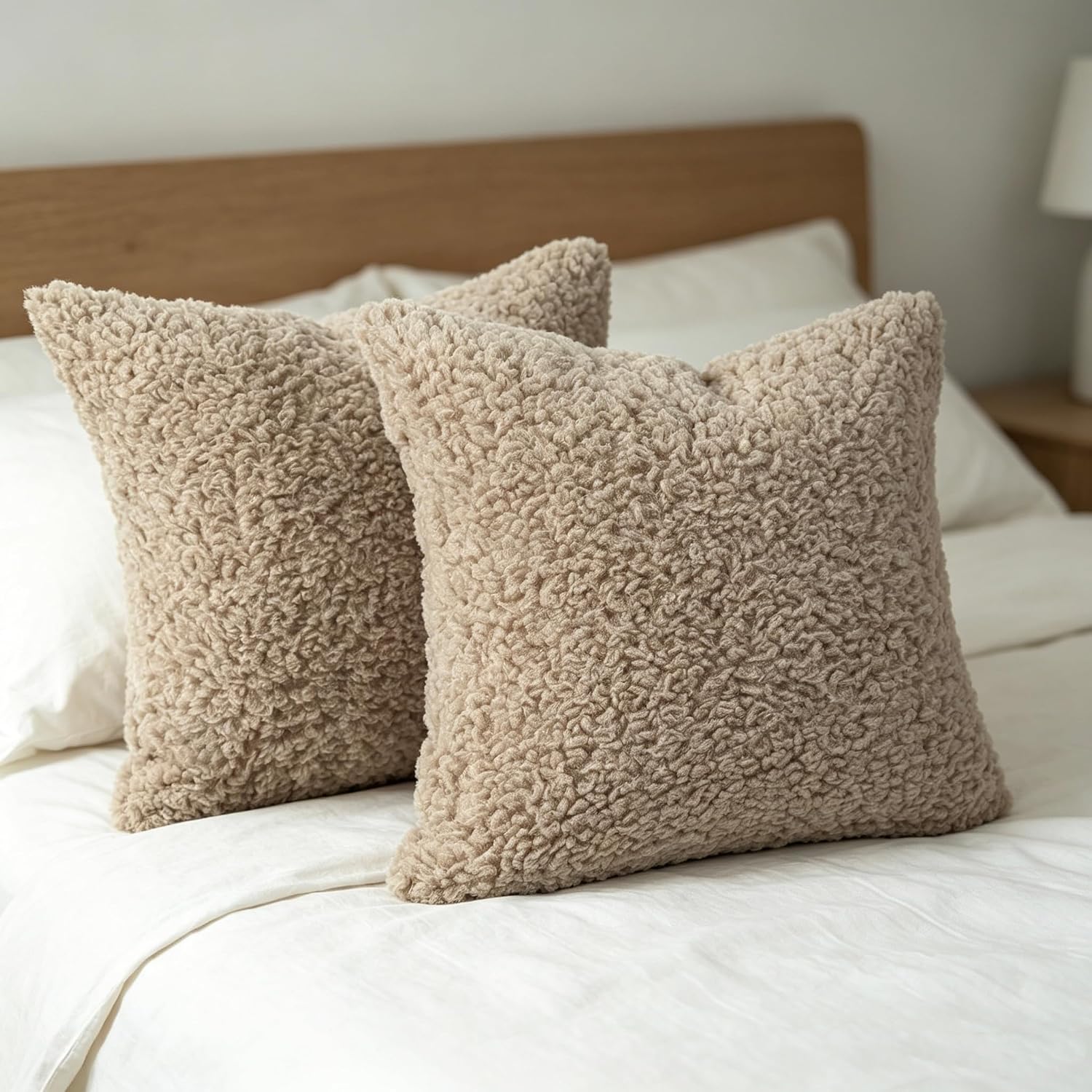 Faux Fur Decorative Pillow Covers Soft Fluffy Sherpa Boucle Throw / Brown / 18 x 18 / Set of 2