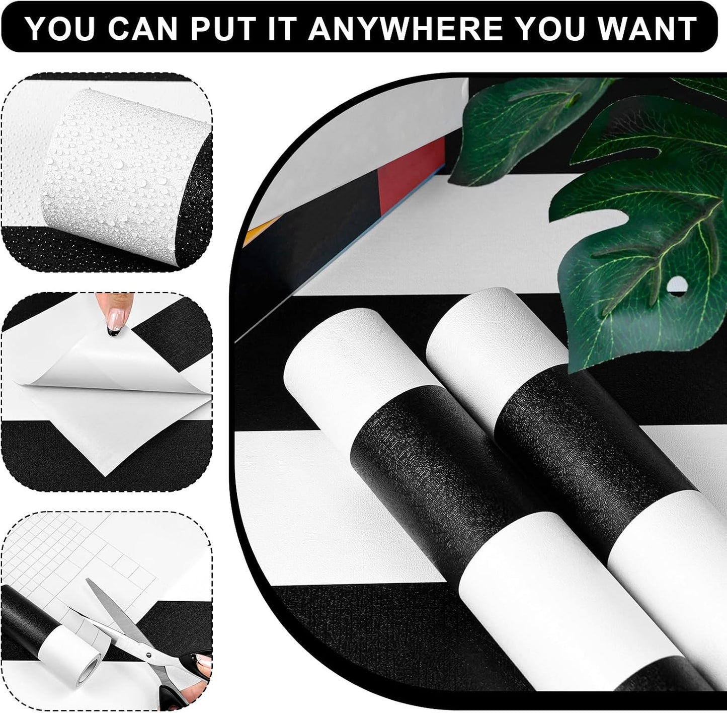 White Striped Wallpaper " Removable Striped Peel and Stick Wallpaper Waterproof / Black / 17.3 x 120