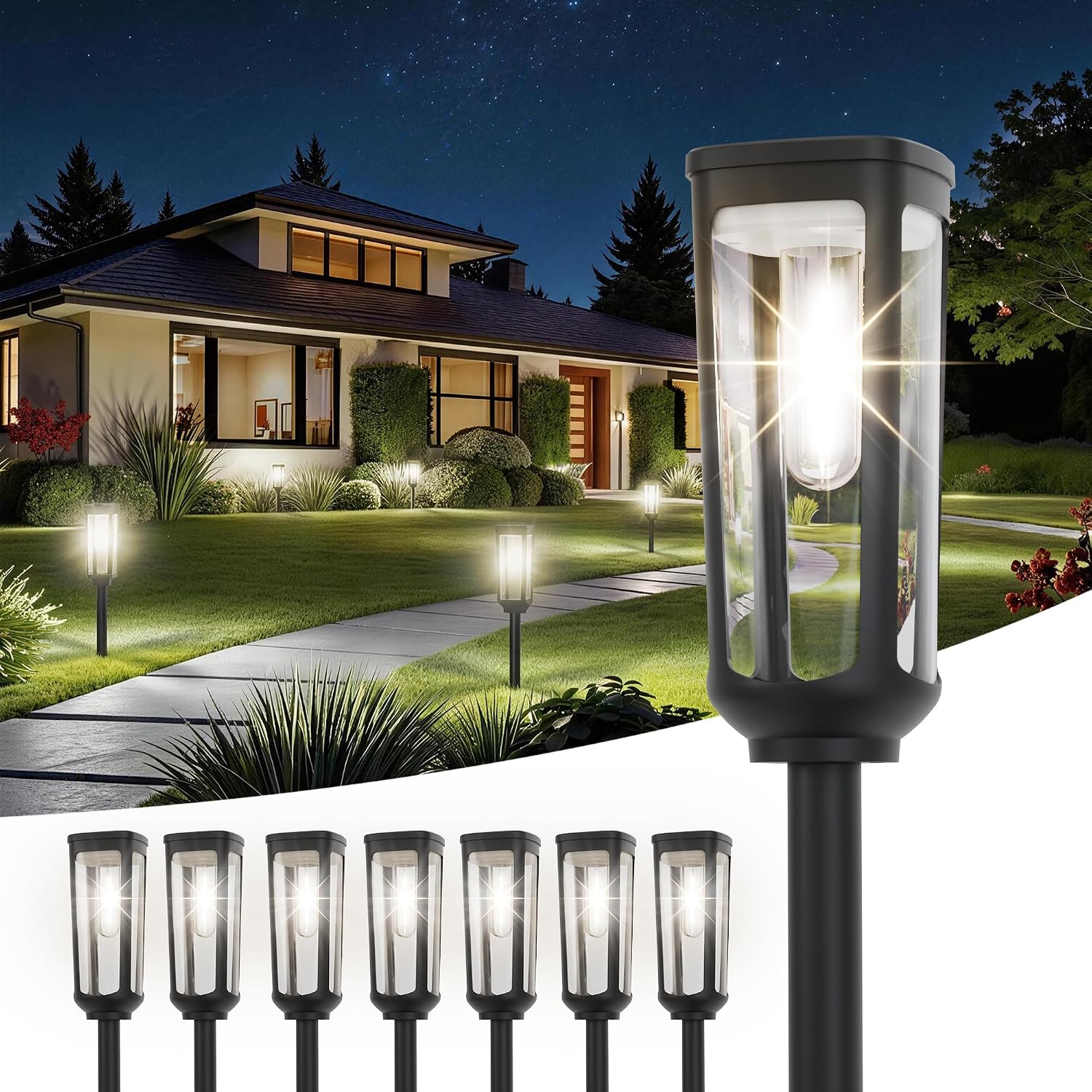 JEJOT Solar Pathway Lights Outdoor Waterproof, 8 Pack Solar Walkway Lights