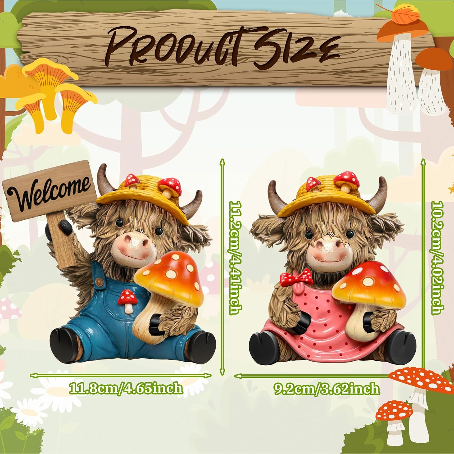 Welcome Resin Statue for Spring / Mushroom / Set of 2