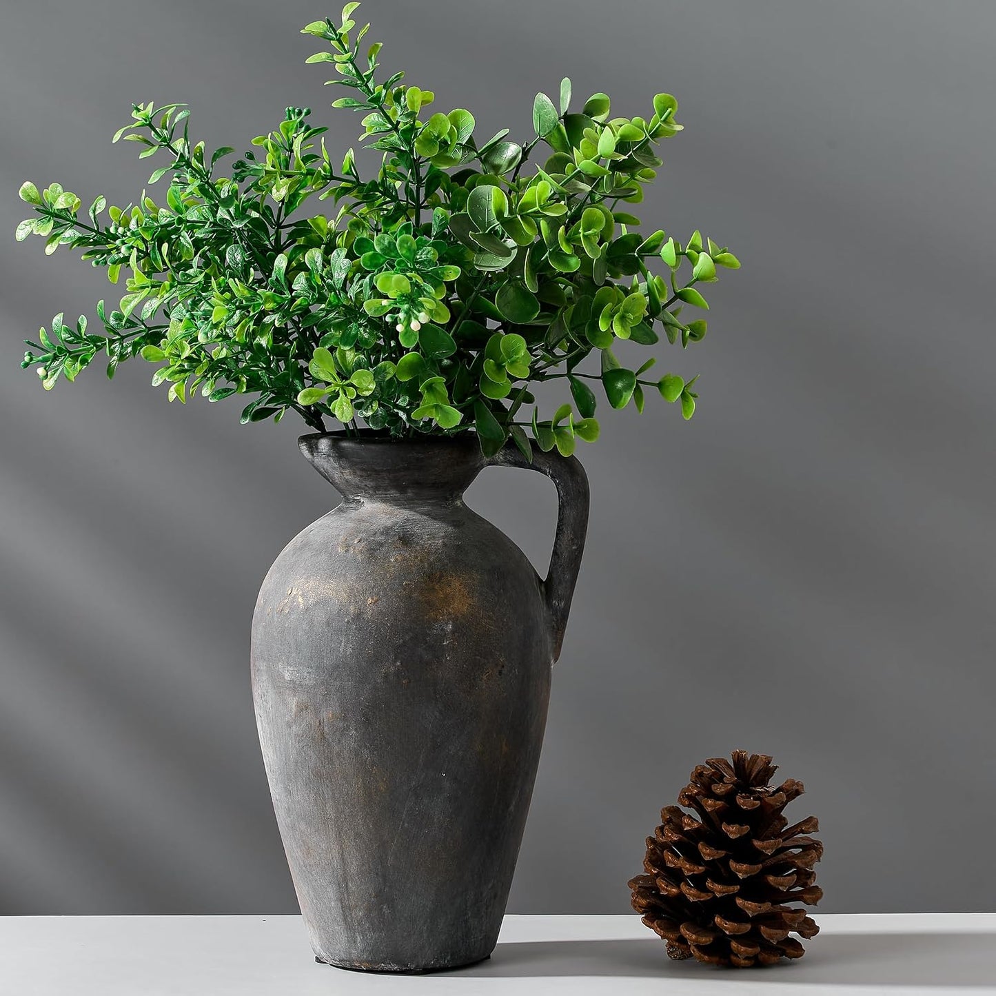 Antique Rustic Ceramic Vase / Black Bronze- 9.3 / 9.3 Inch