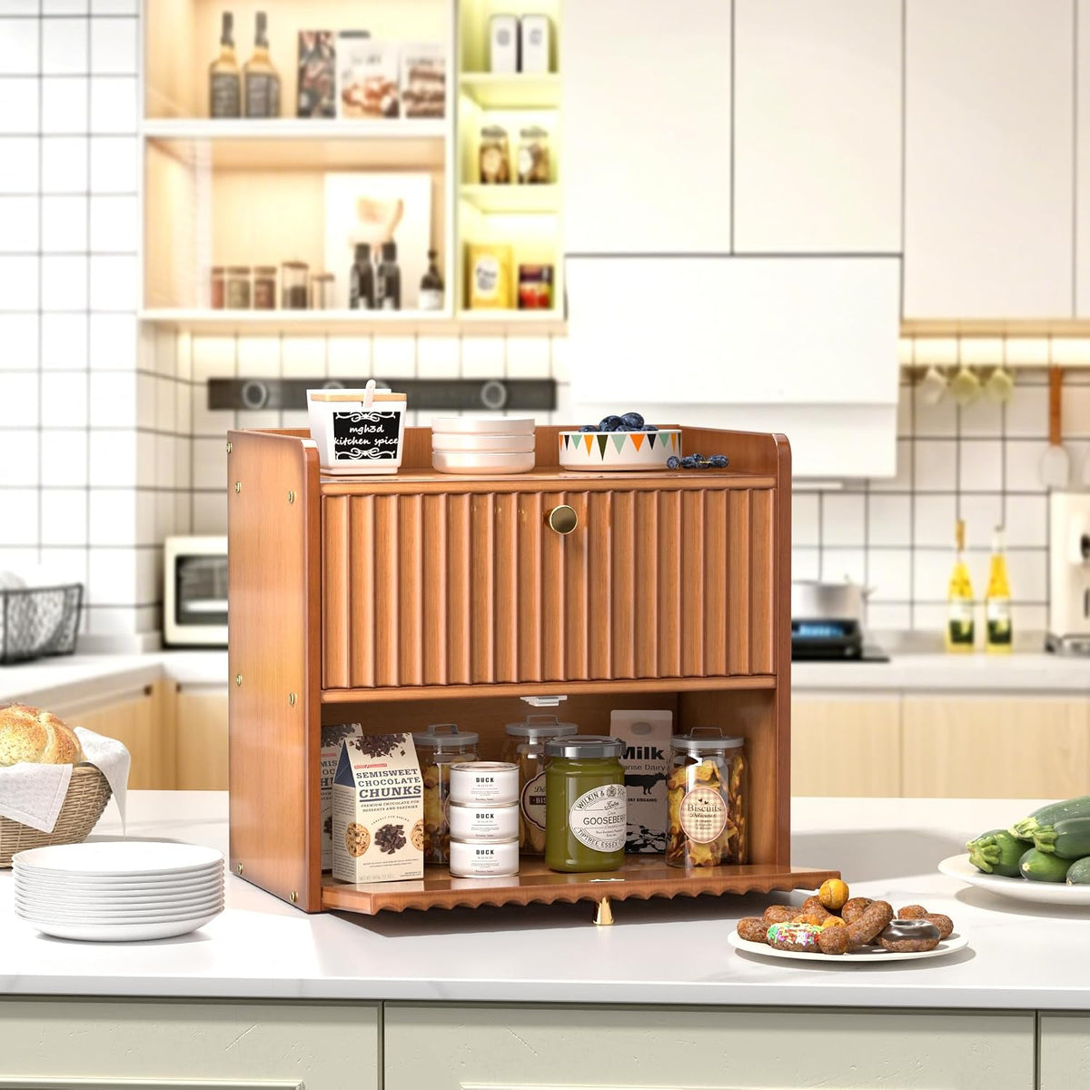 Bread Box for Kitchen Countertop, Large Bread Storage Container for Homemade Bread, Double Layer Farmhouse Breadbox