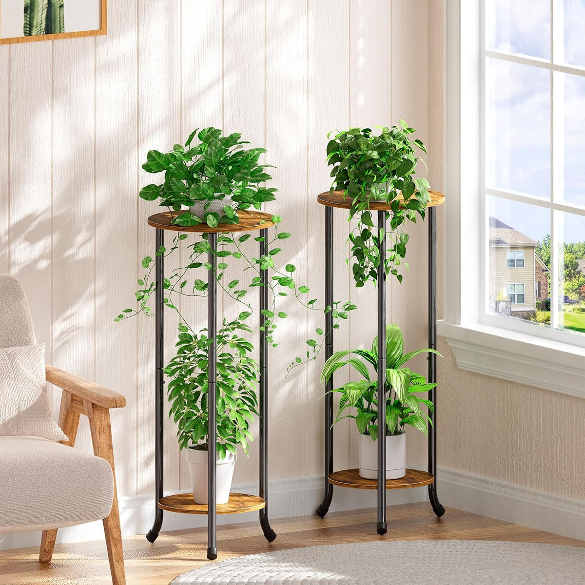 Simple Trending Plant Stand Indoor Outdoor, 29.4” Tall Flower Storage Plant Shelf Set of 2, Round Corner Display Rack