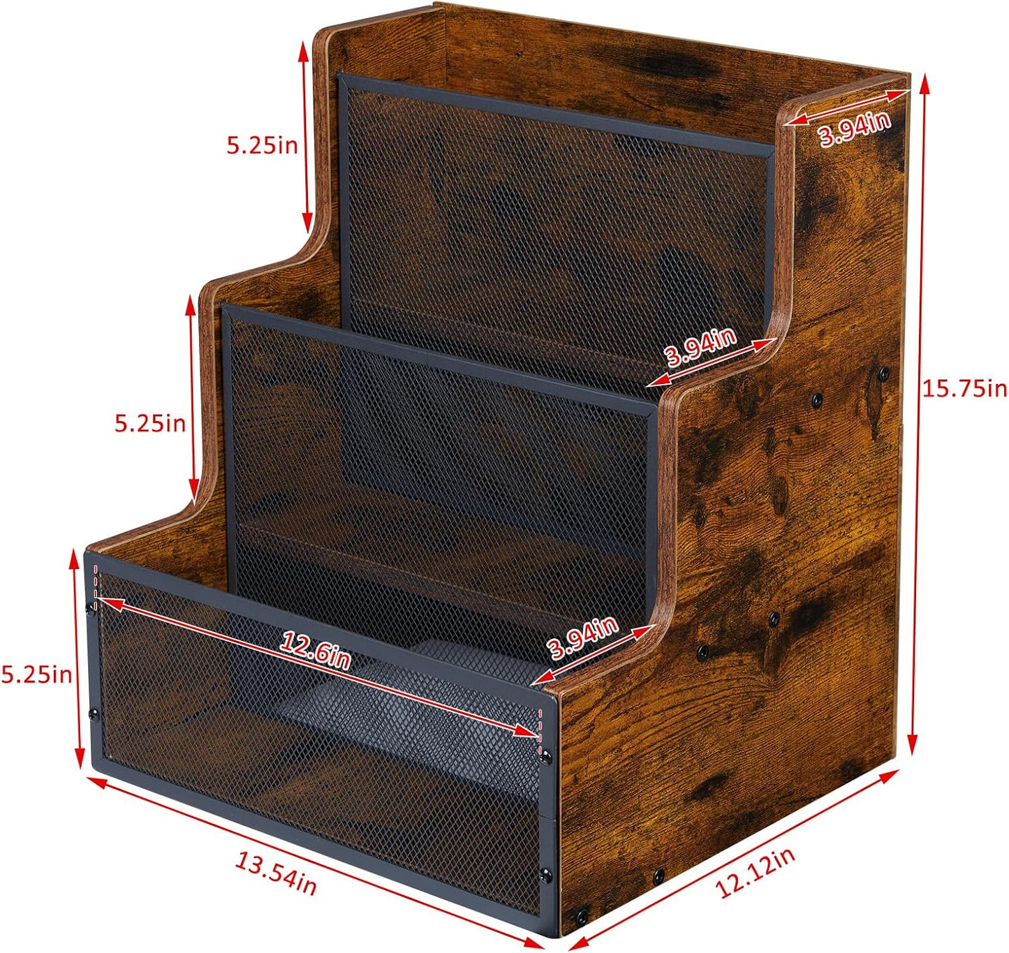 3-Tier Vinyl Record Storage Crate, Holds 60+ LP Albums, Retro Wood & Metal | Stepped Vinyl Record Holder, Desktop Album