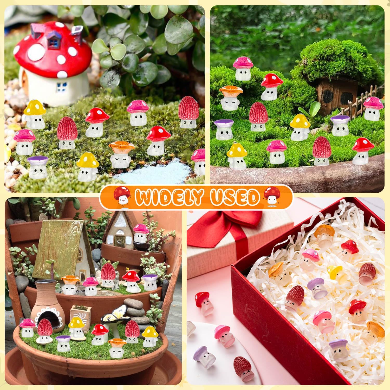 Mini Mushrooms Resin Tiny Mushroom Figurines for Fairy Garden Terrarium Accessories / Set of 96