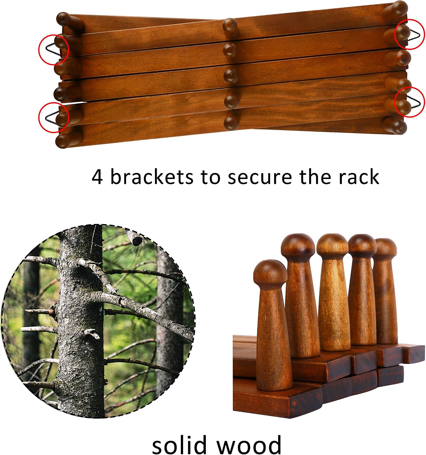 WEBI Accordion Wall Hanger,Expandable Wooden Hat Rack for Wall Mounted Coat Rack,Accordion Hat Hooks Holder for