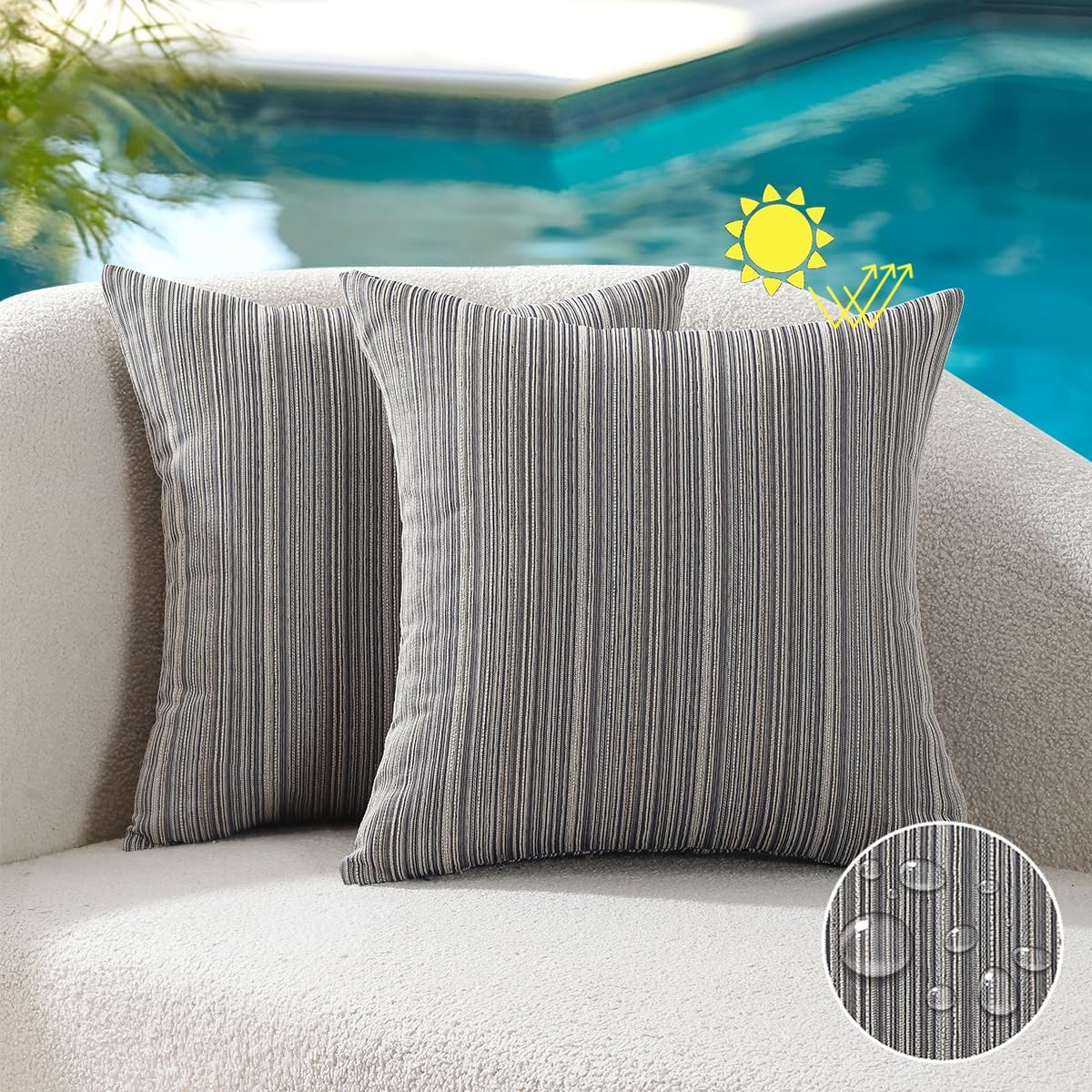 Outdoor Chenille Pillow Covers / 18 x 18 / Grey and Purple / Set of 2