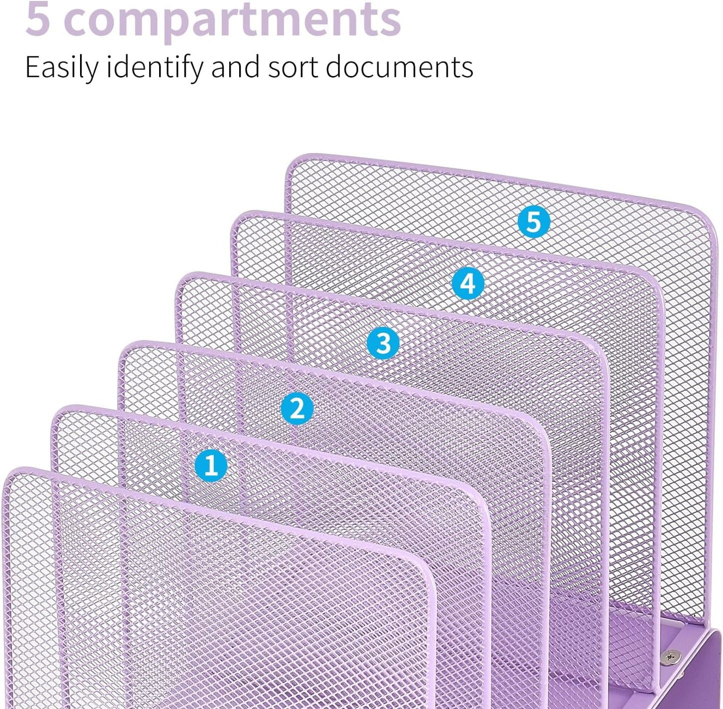 LEKETREE Purple File Organizer for Desk, Desk Organizer with 5-Section Vertical File Rack, File Folder Organizer