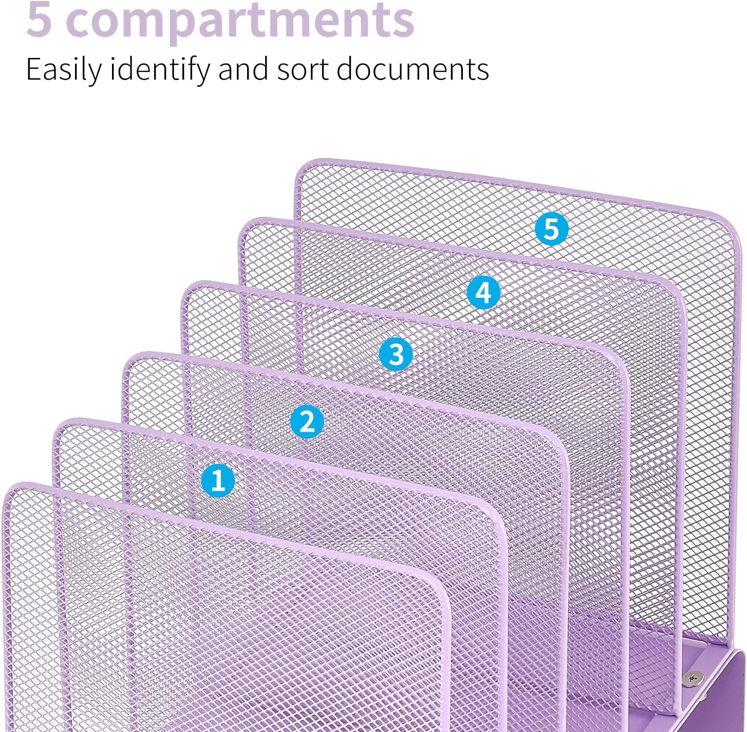 LEKETREE Purple File Organizer for Desk, Desk Organizer with 5-Section Vertical File Rack, File Folder Organizer