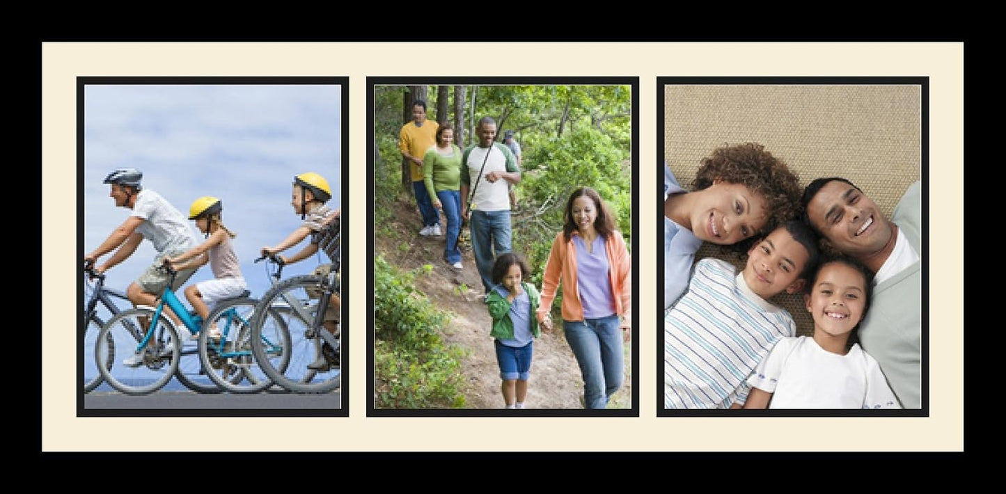 ArtToFrames Collage Photo Frame Single Mat with 3-8x10 Openings with Satin Black Frame and Paloma mat.