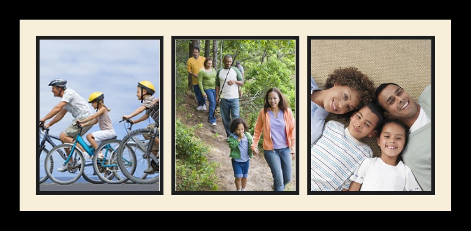 ArtToFrames Collage Photo Frame Single Mat with 3-8x10 Openings with Satin Black Frame and Paloma mat.