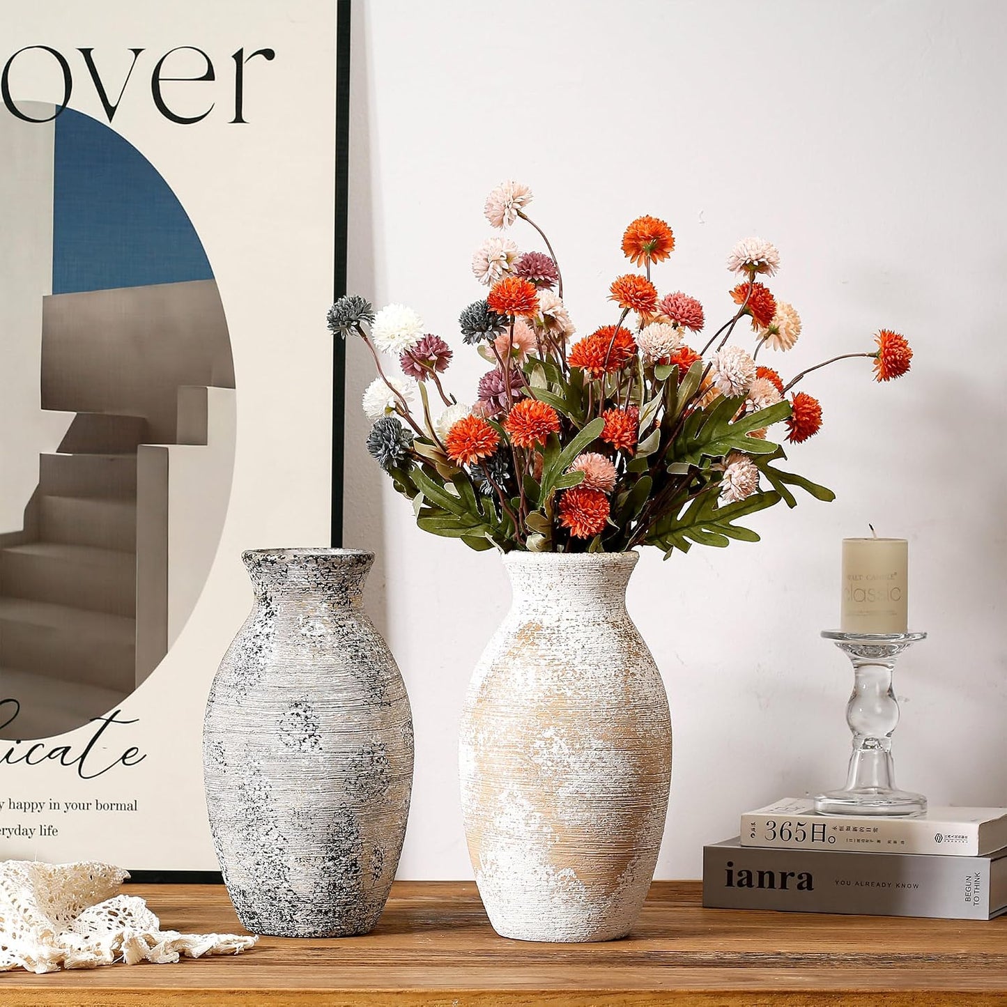 Ceramic Vase / Farmhouse Rustic Pottery Vases / Gray / 11 Inch