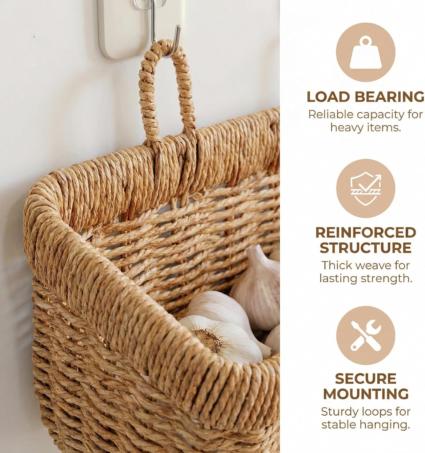 Wall Hanging Baskets Woven Basket Boho Style Fruit Basket Storage Baskets for Organizing / 11 Inch
