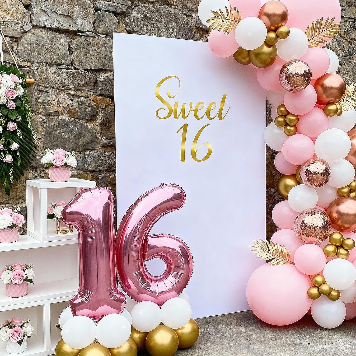 Gold Sweet 16 Stickers Sign for Arch Backdrop Happy 16 Birthday Party Vinyl Sticker / Gold-sweet 16
