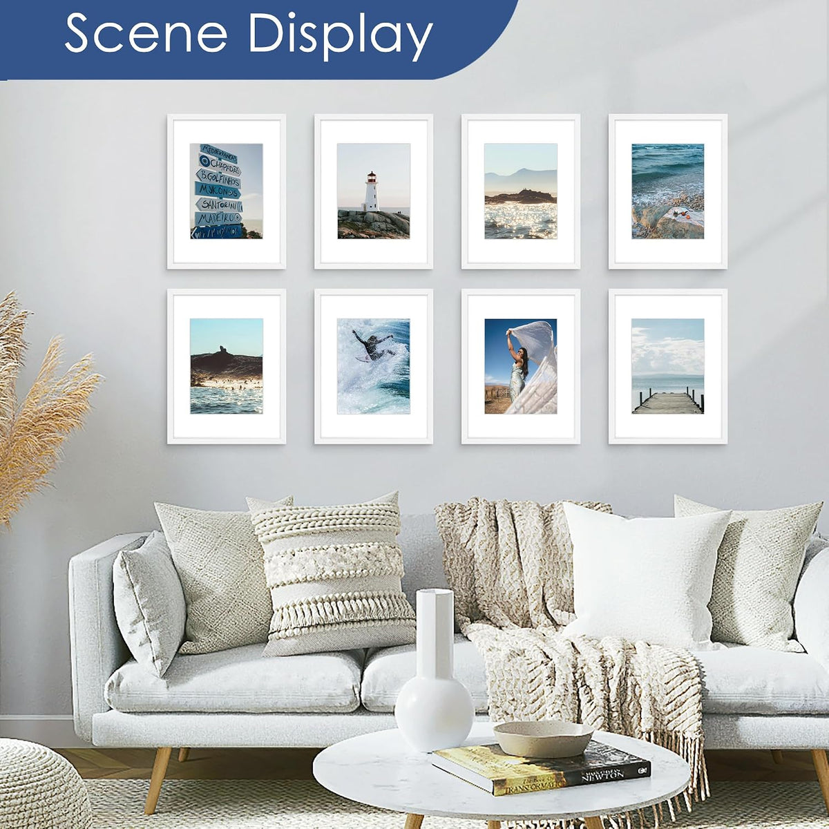 12x16 Picture Frame Set of 6, Wall Mount Display, White | Display Pictures 8.5x11 with Mat or 12x16 Without Mat