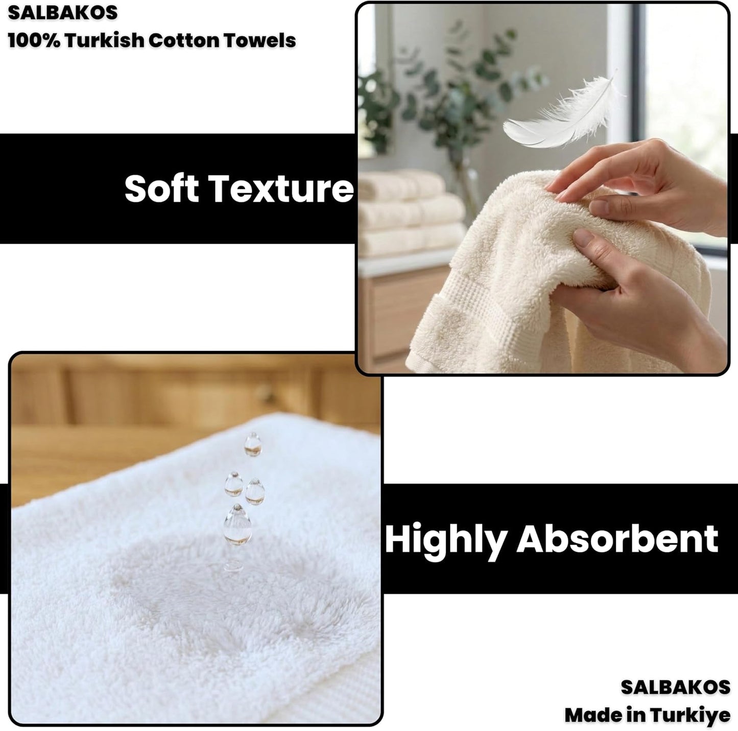 SALBAKOS 100% Turkish Cotton Bathroom Towel Set of 6-Piece, Aqua | 630 Gsm Thick Super Soft Highly Absorbent 2 Bath + 2