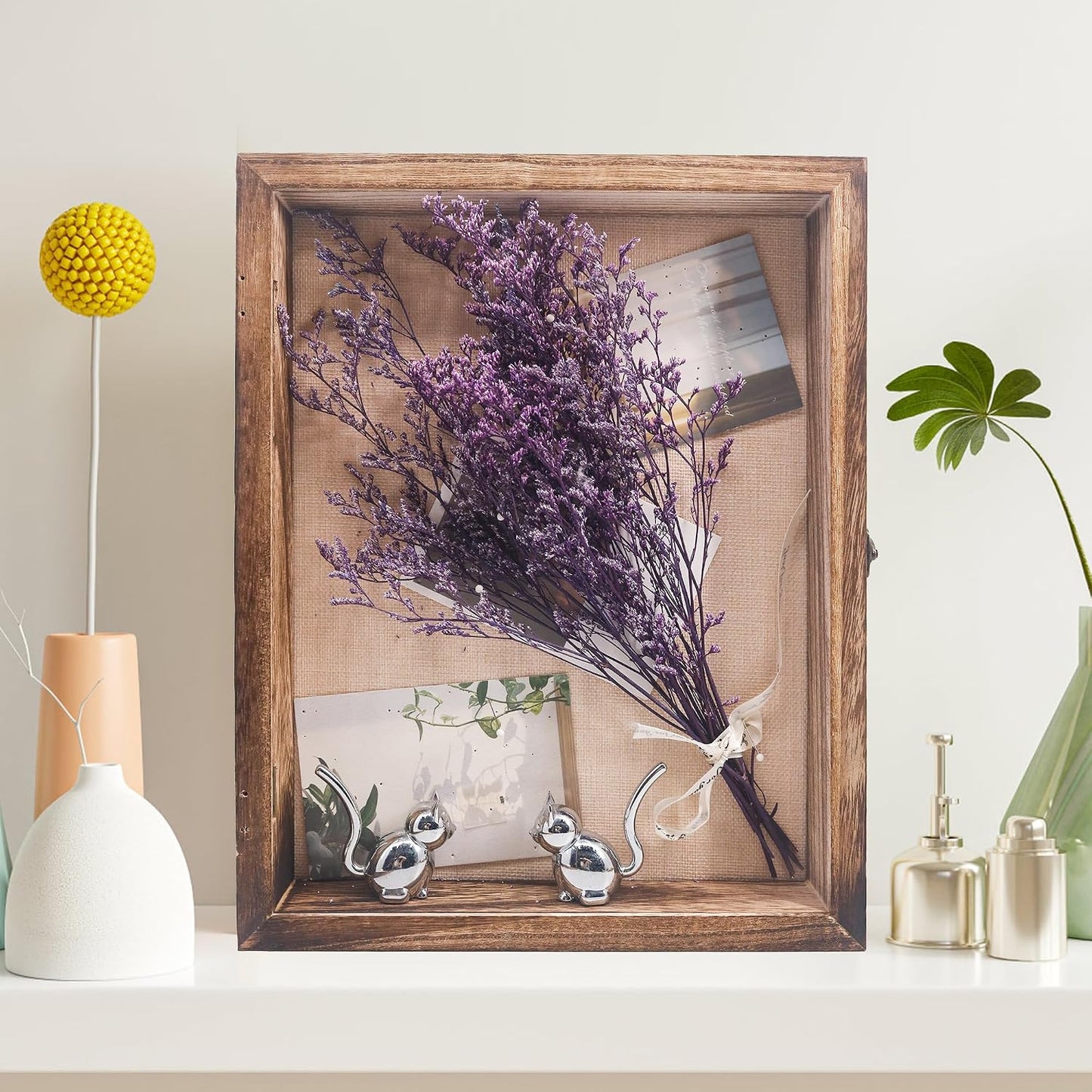 Shadow Box Frame 11x14, Wood Display Boxes with Linen Back | Large Shadow Box with Paulownia Wood and Real Glass Cover